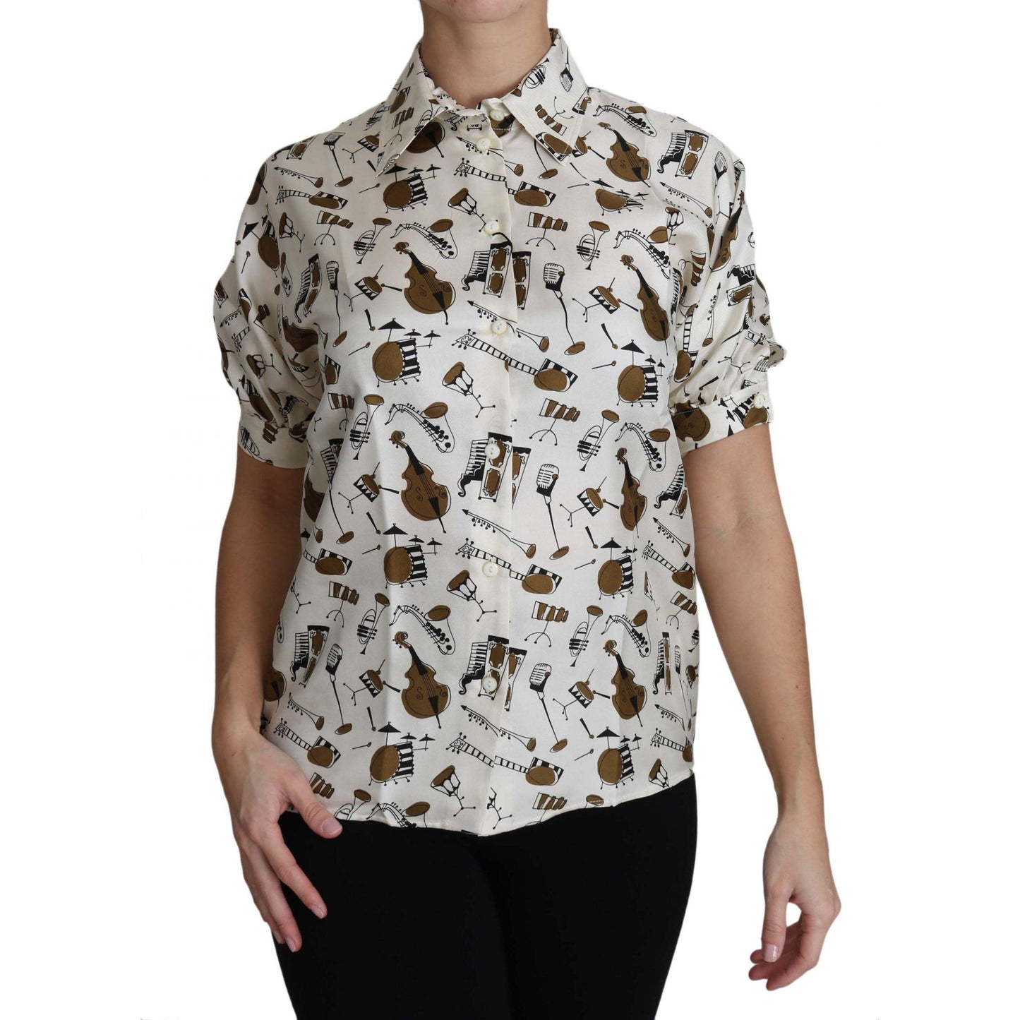 White Musical Instrument Print Polo Top Shirt - coffeewithmee2