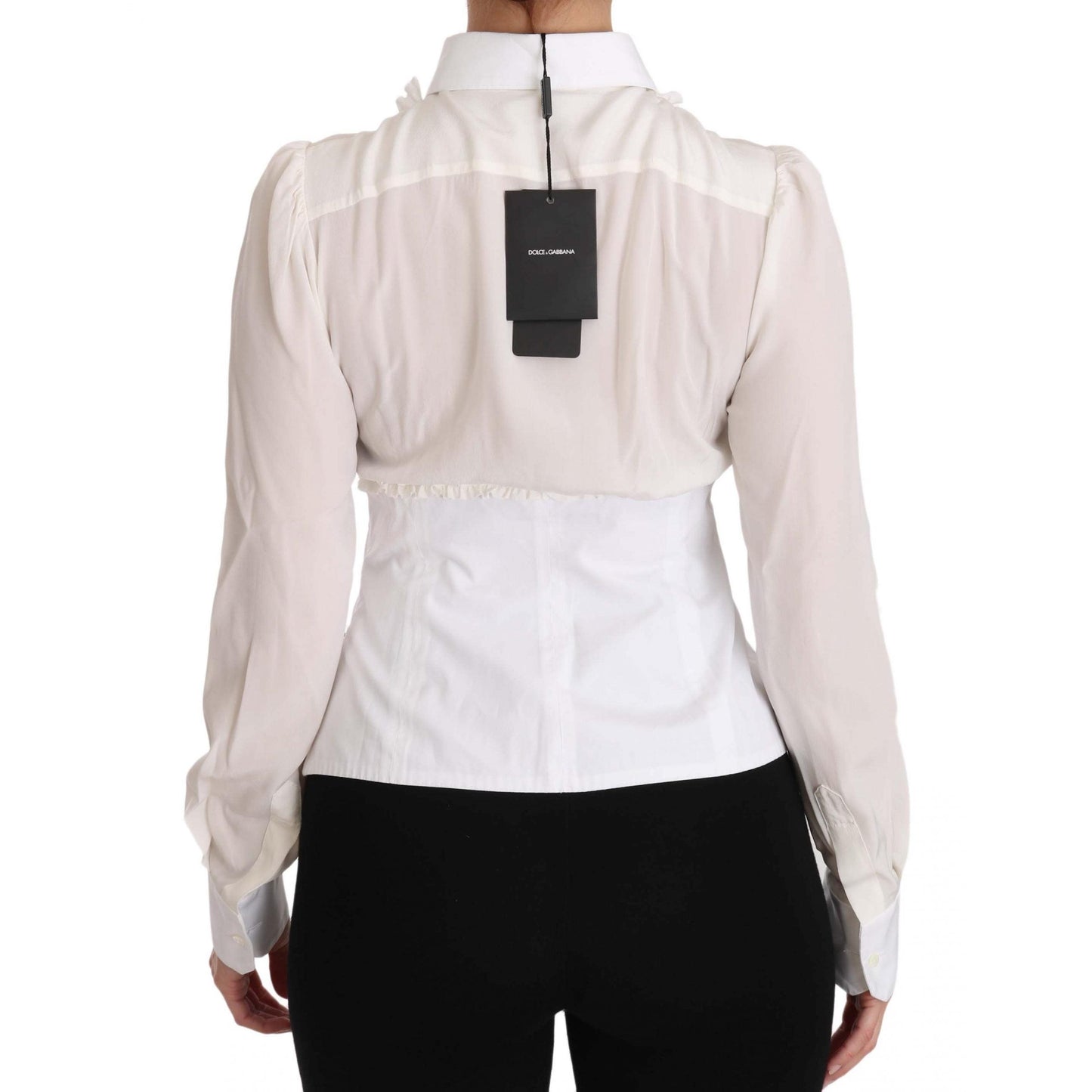 White Silk Ruffle Shirt Top Longsleeved Shirt - coffeewithmee2