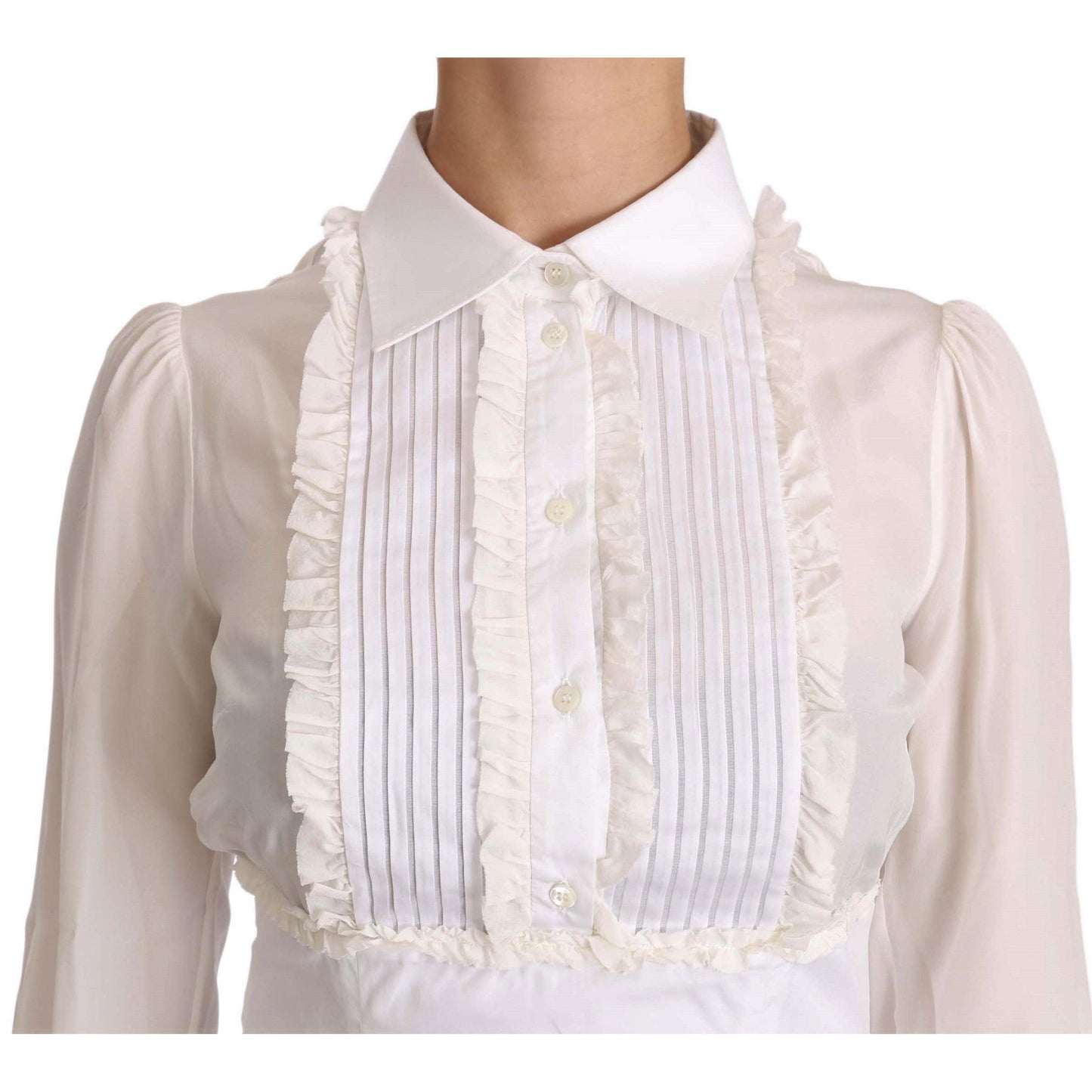 White Silk Ruffle Shirt Top Longsleeved Shirt - coffeewithmee2