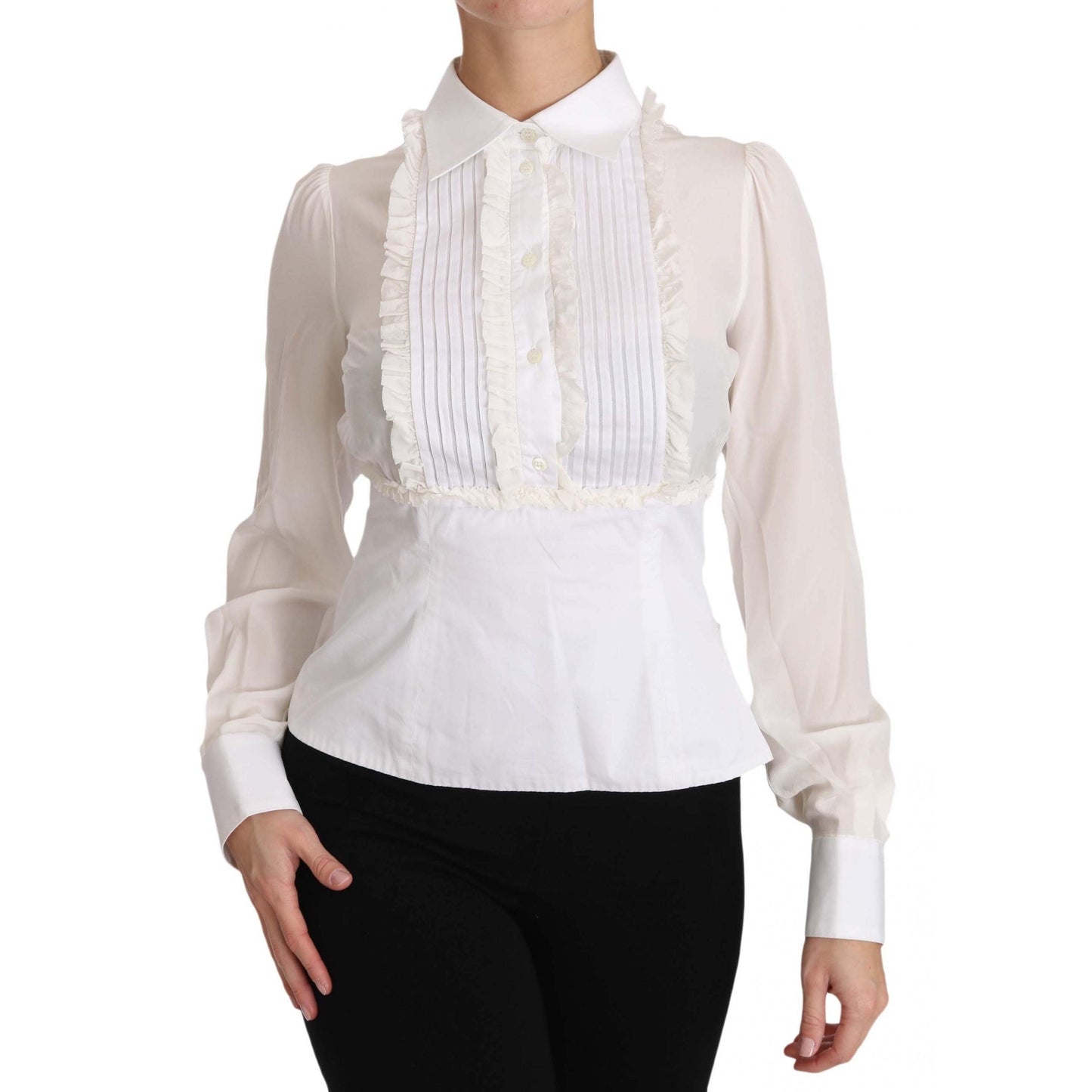 White Silk Ruffle Shirt Top Longsleeved Shirt - coffeewithmee2