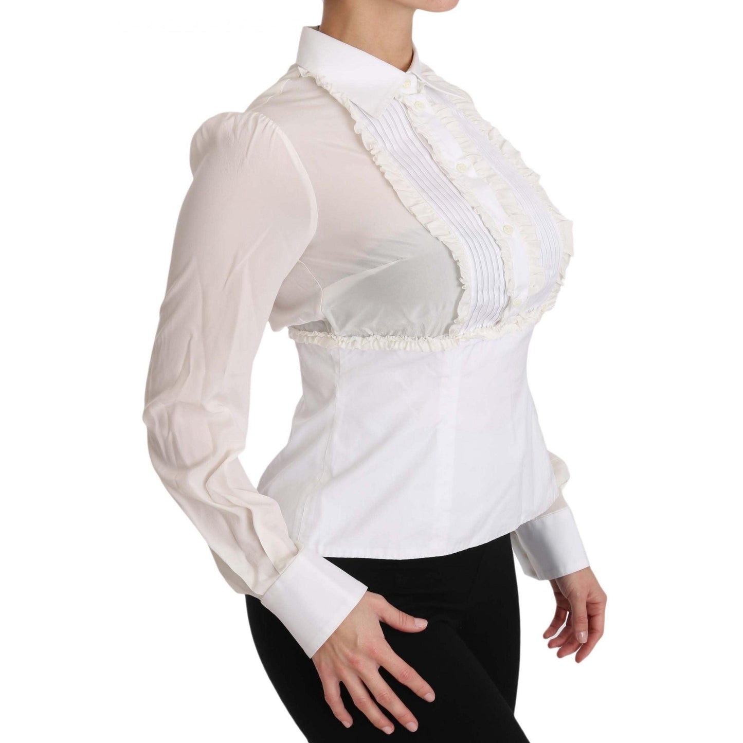White Silk Ruffle Shirt Top Longsleeved Shirt - coffeewithmee2