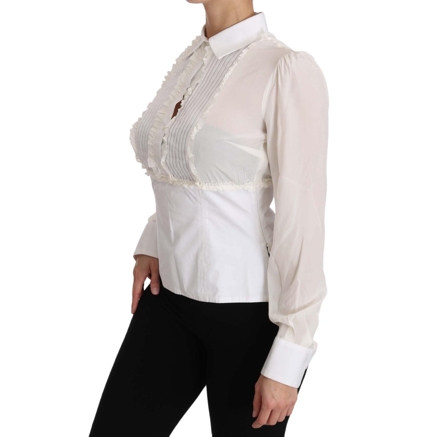 White Silk Ruffle Shirt Top Longsleeved Shirt - coffeewithmee2
