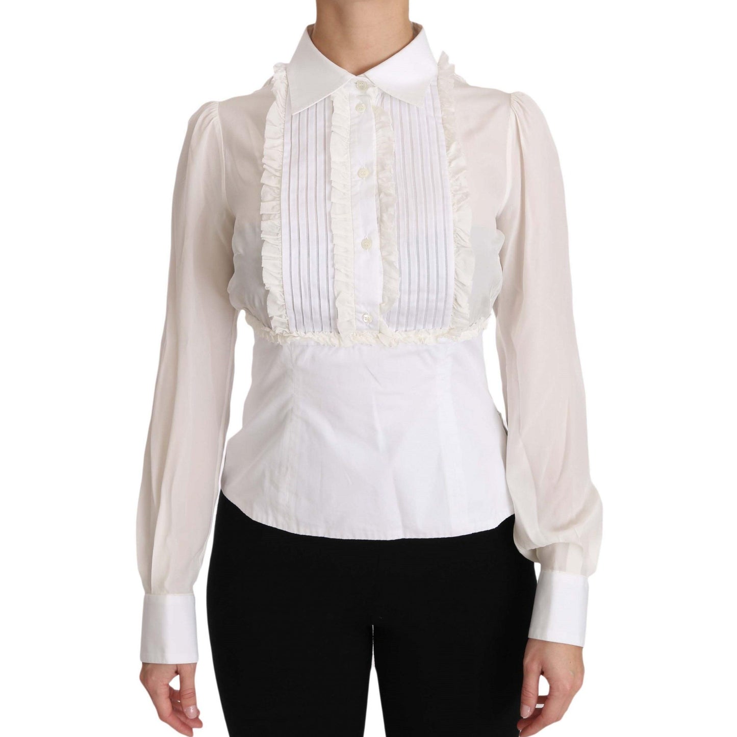 White Silk Ruffle Shirt Top Longsleeved Shirt - coffeewithmee2