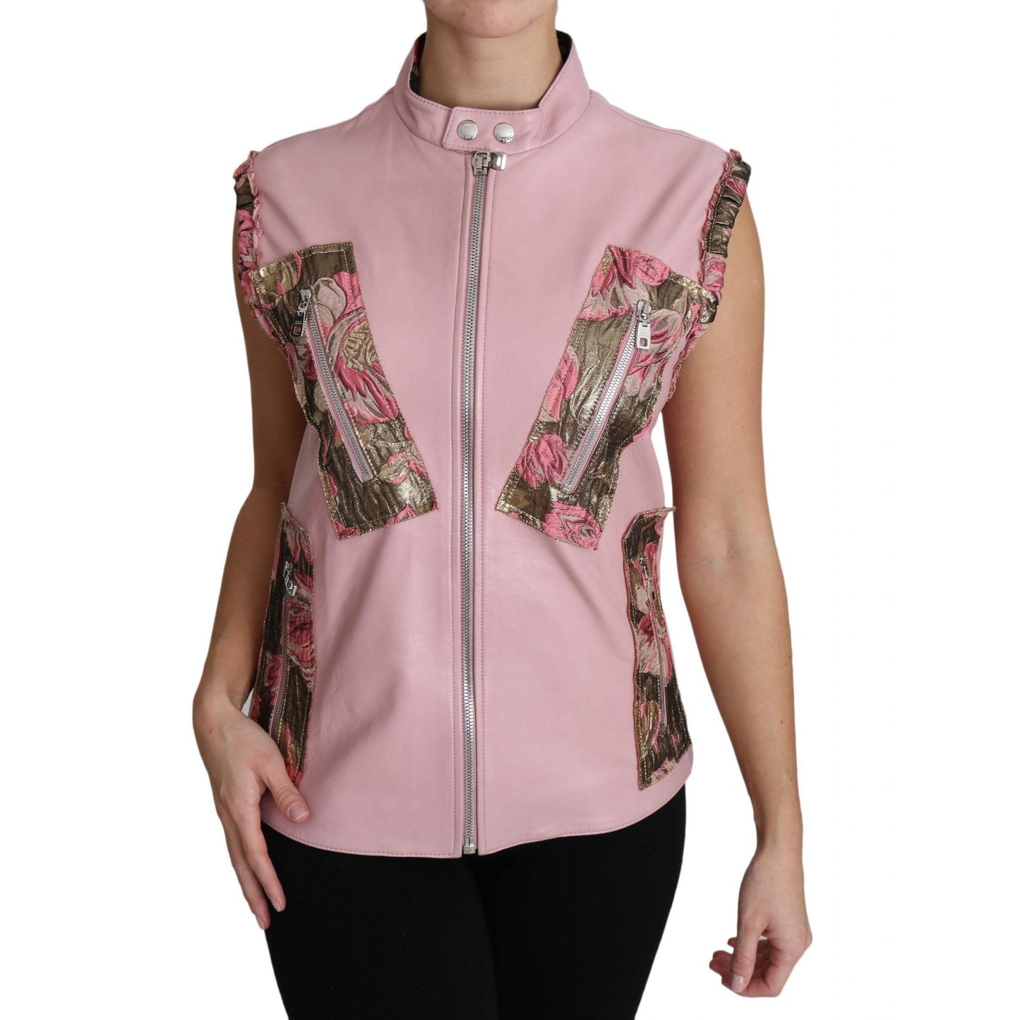 Pink Zippered Lamb Sleeveless Vest Leather Jacket - coffeewithmee2
