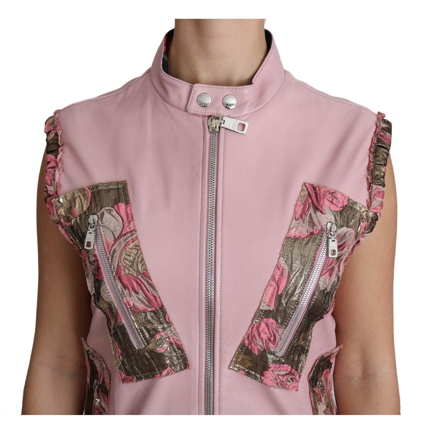 Pink Zippered Lamb Sleeveless Vest Leather Jacket - coffeewithmee2