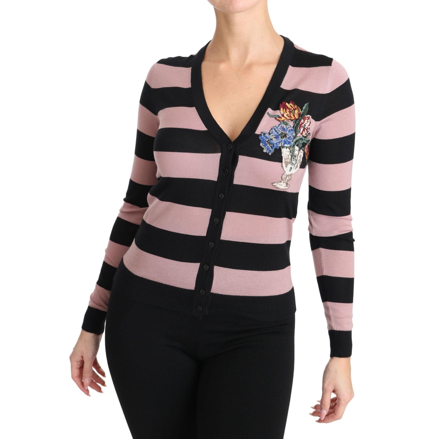 Pink Floral Cashmere Cardigan Sweater - coffeewithmee2