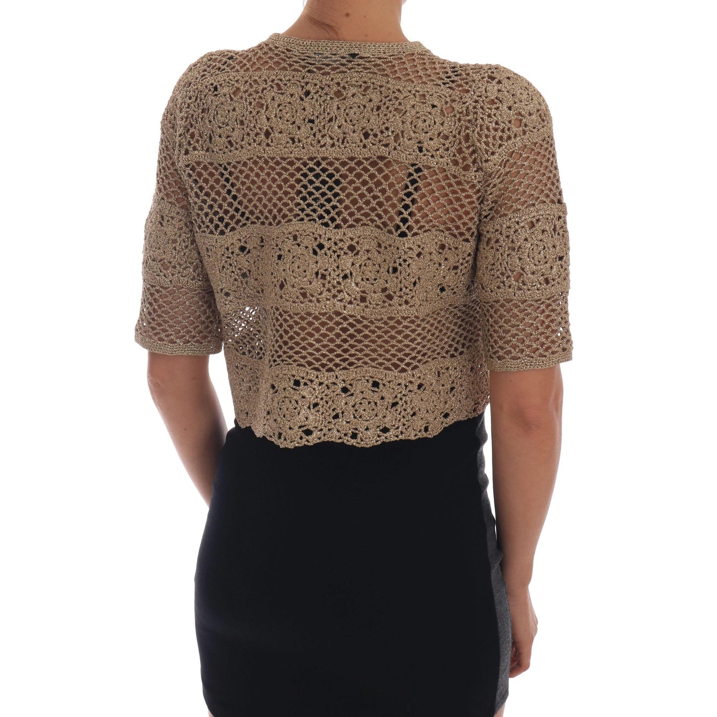 Gold Cardigan Crochet Knitted Floral Sweater - coffeewithmee2