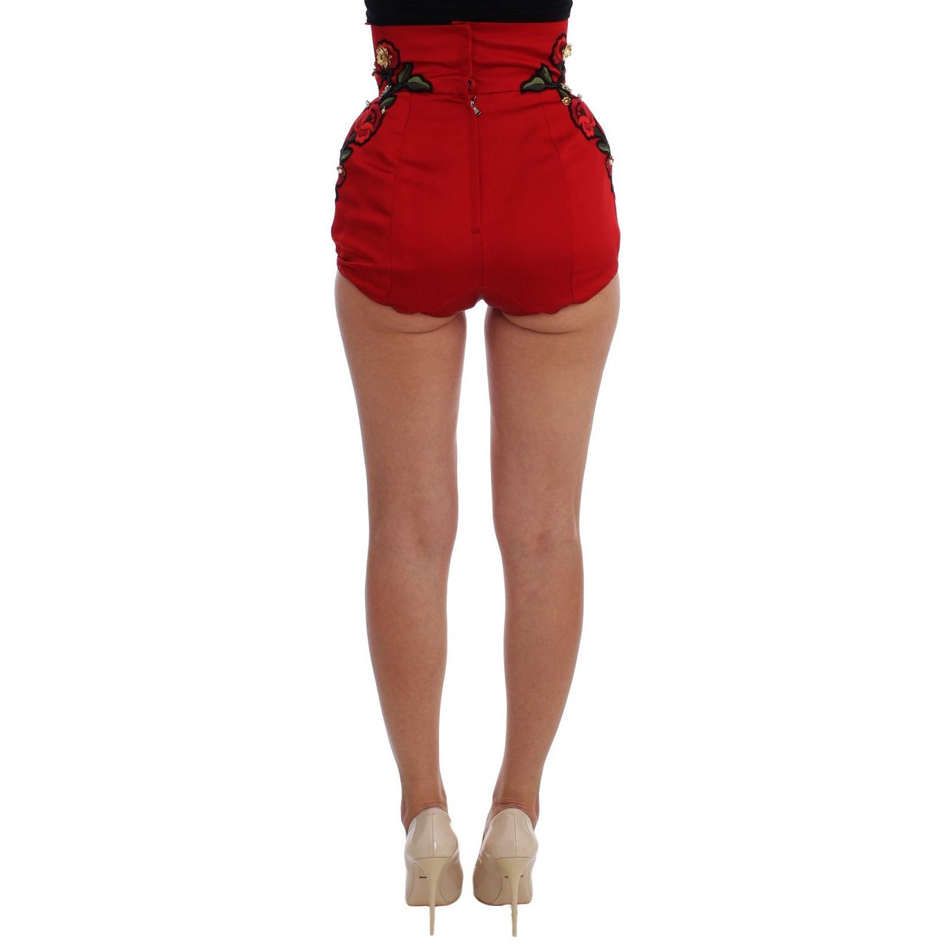 Red Silk Crystal Roses Shorts - coffeewithmee2