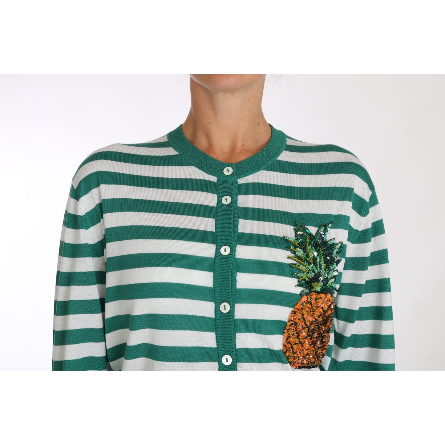 Pineapple Embellished Cardigan Striped Sweater - coffeewithmee2