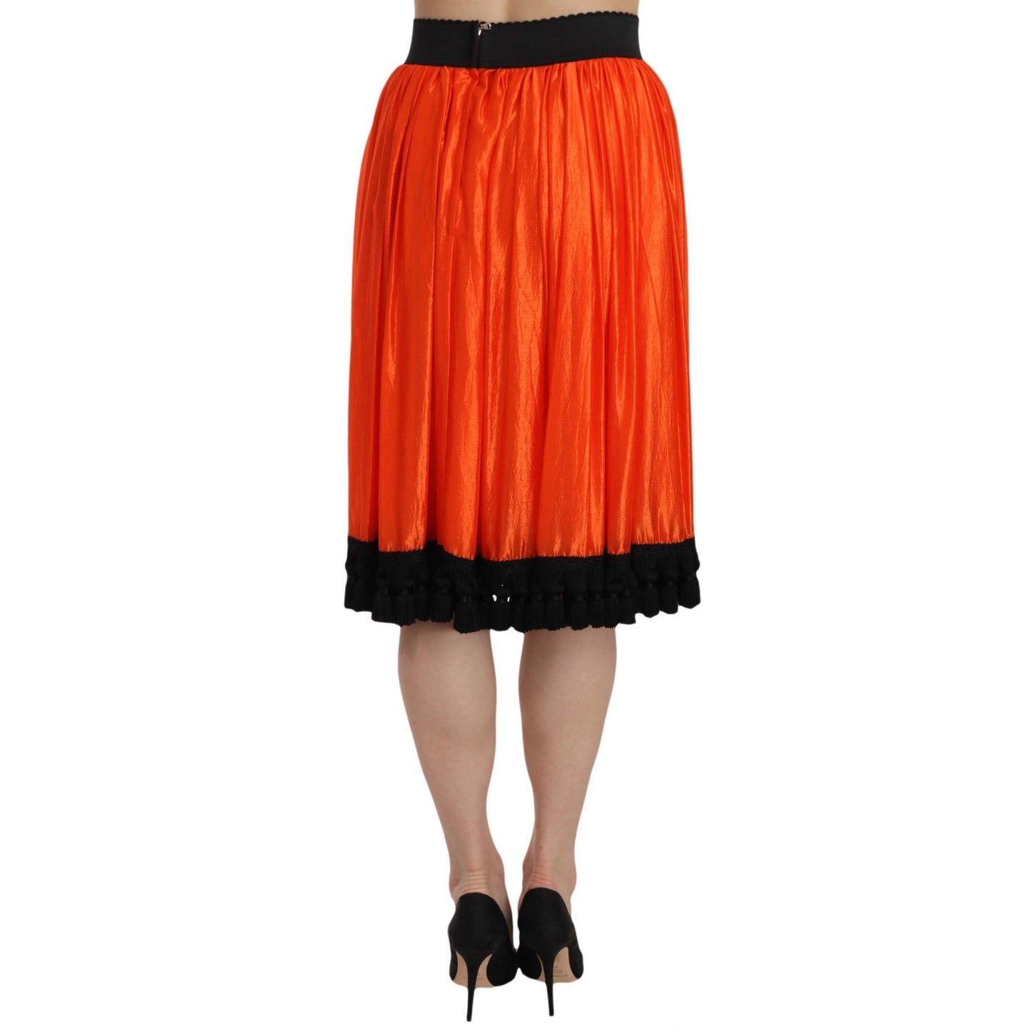 Orange High Waist Knee Length Skirt - coffeewithmee2