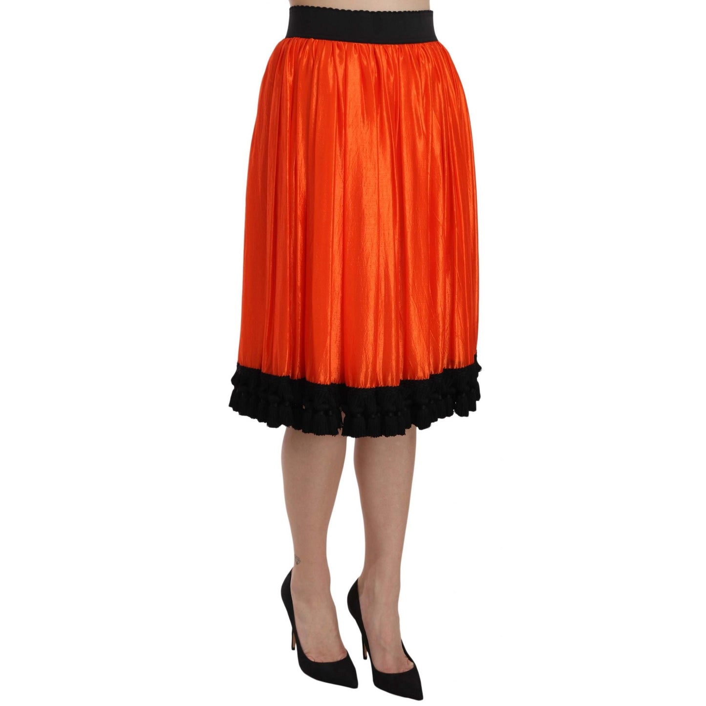 Orange High Waist Knee Length Skirt - coffeewithmee2