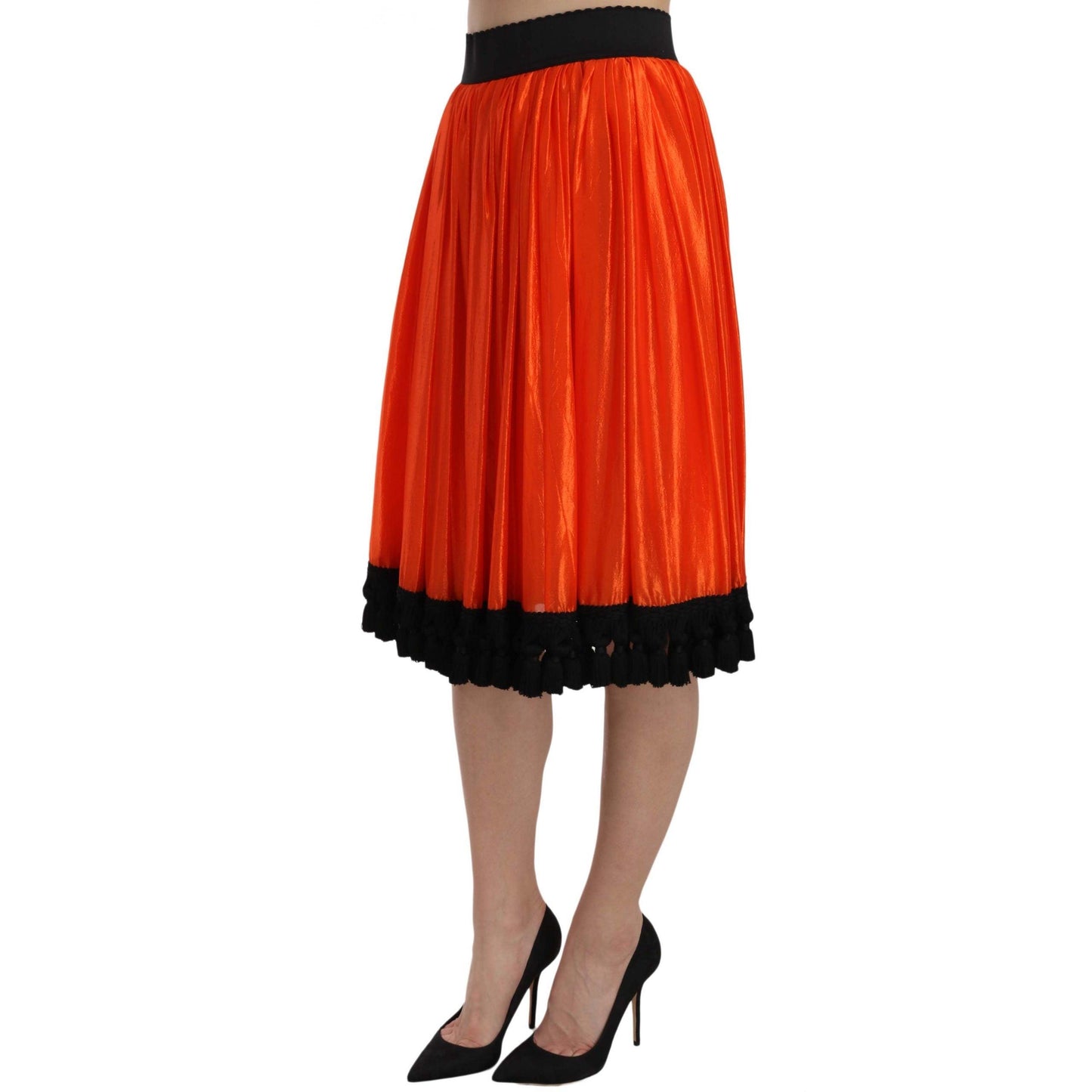 Orange High Waist Knee Length Skirt - coffeewithmee2