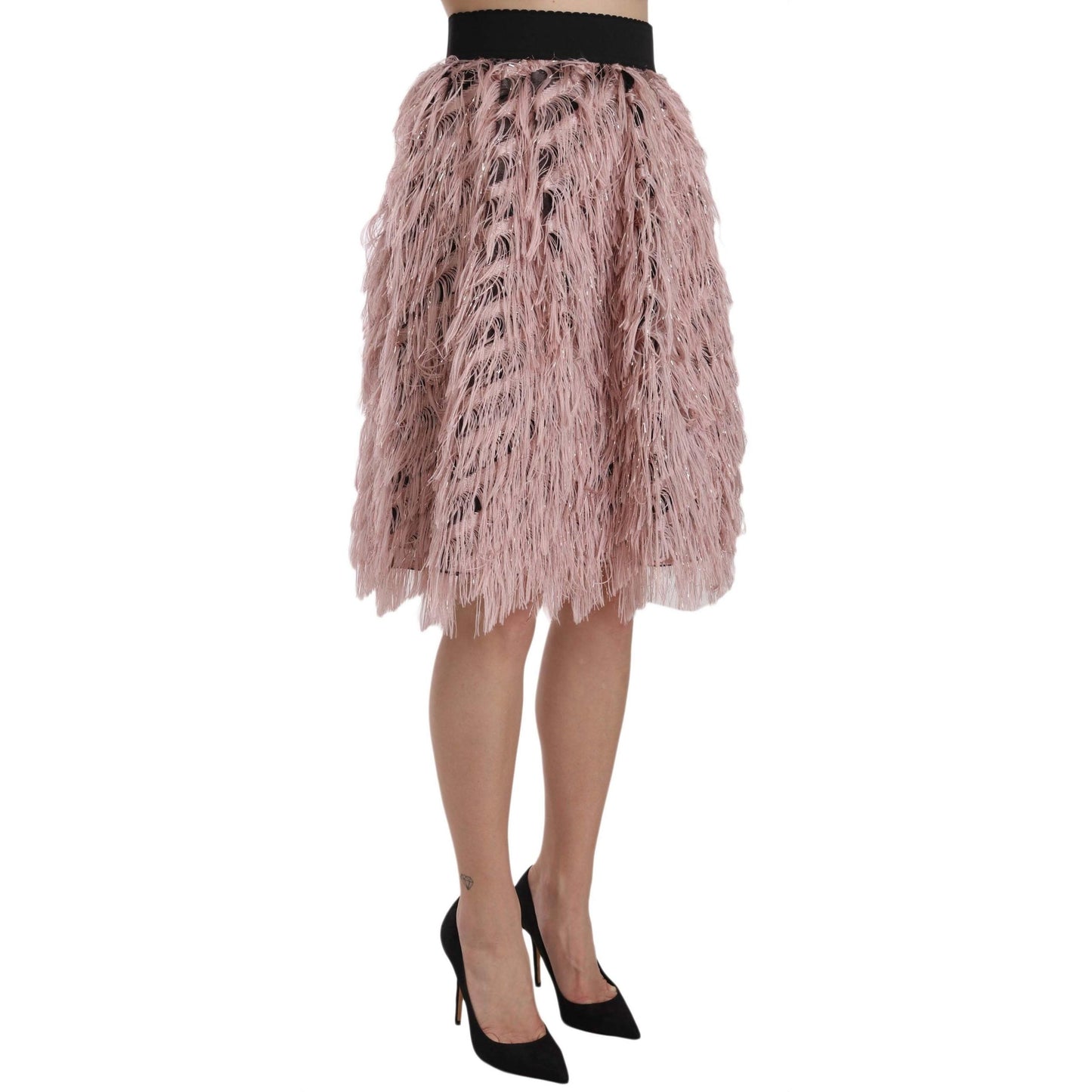 Pink Gold Fringe Metallic Pencil A-line Skirt - coffeewithmee2