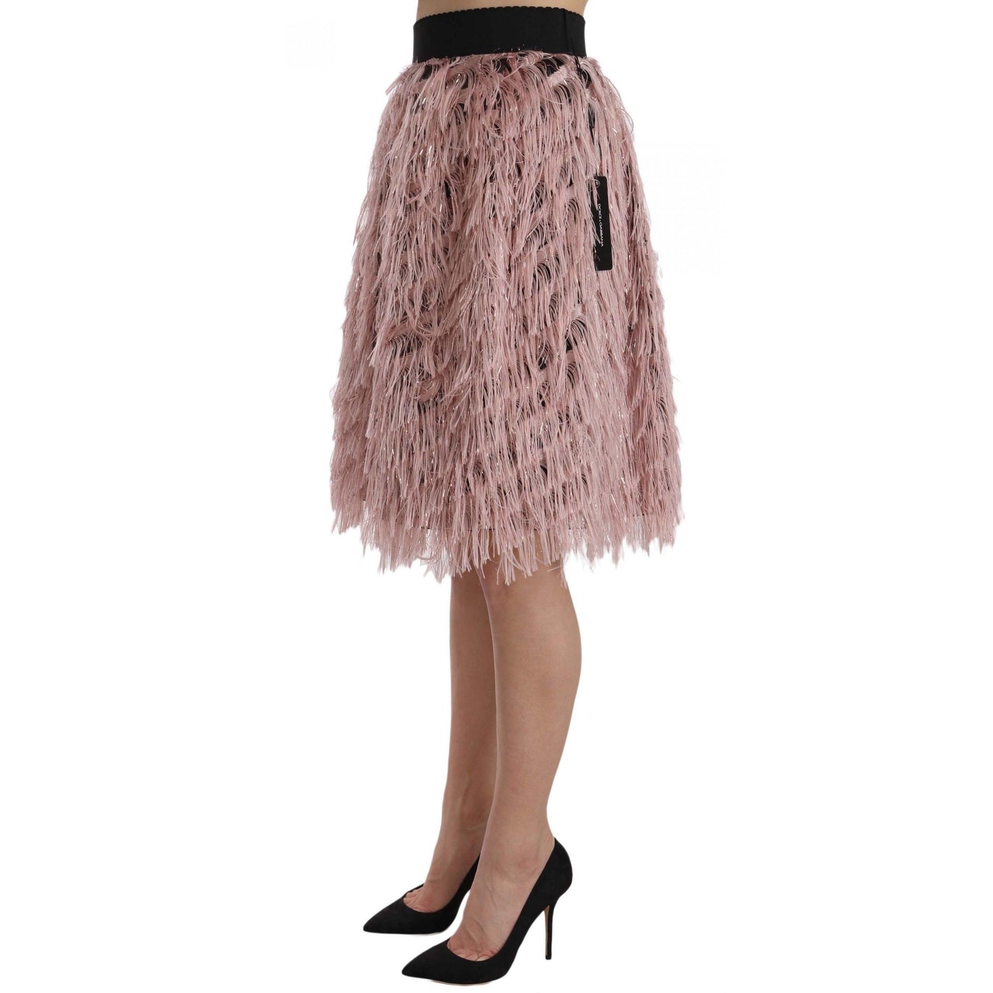 Pink Gold Fringe Metallic Pencil A-line Skirt - coffeewithmee2