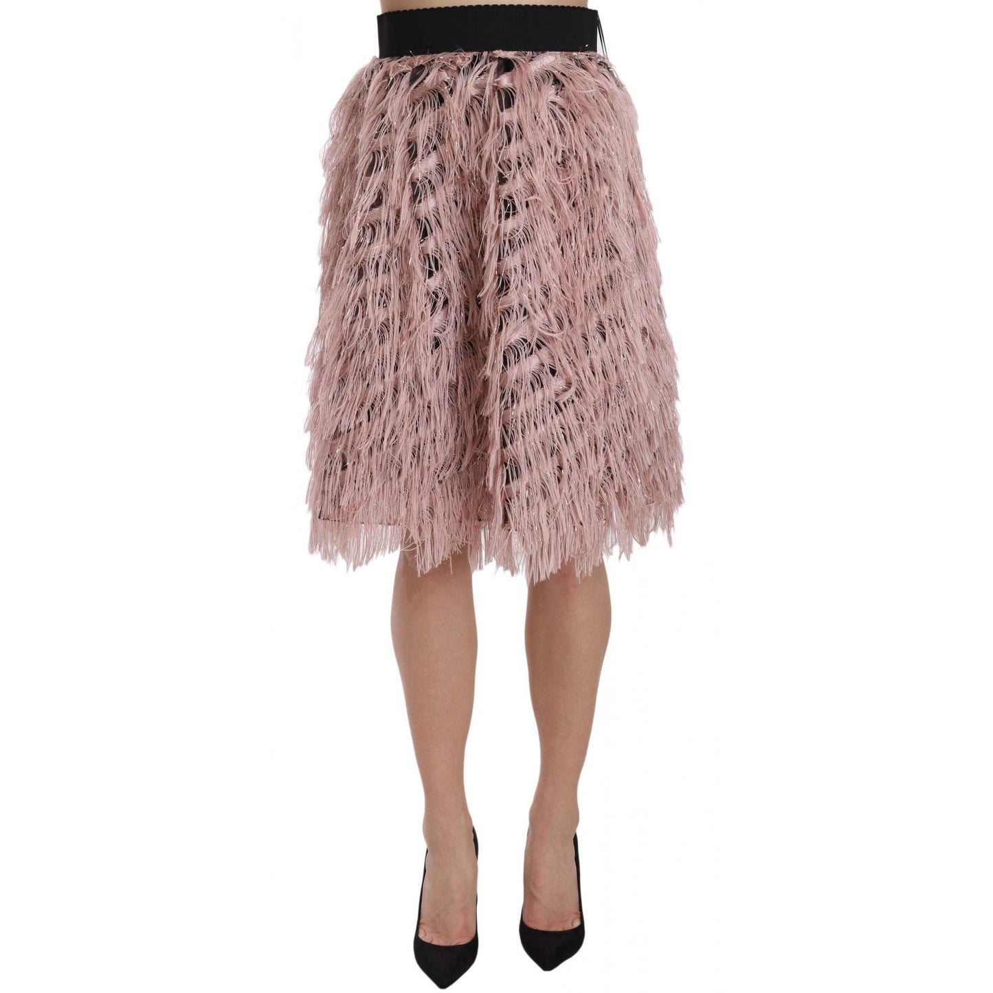 Pink Gold Fringe Metallic Pencil A-line Skirt - coffeewithmee2