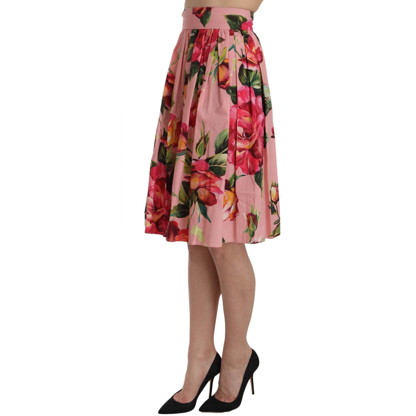 Pink Rose Print Flare Cotton Skirt - coffeewithmee2