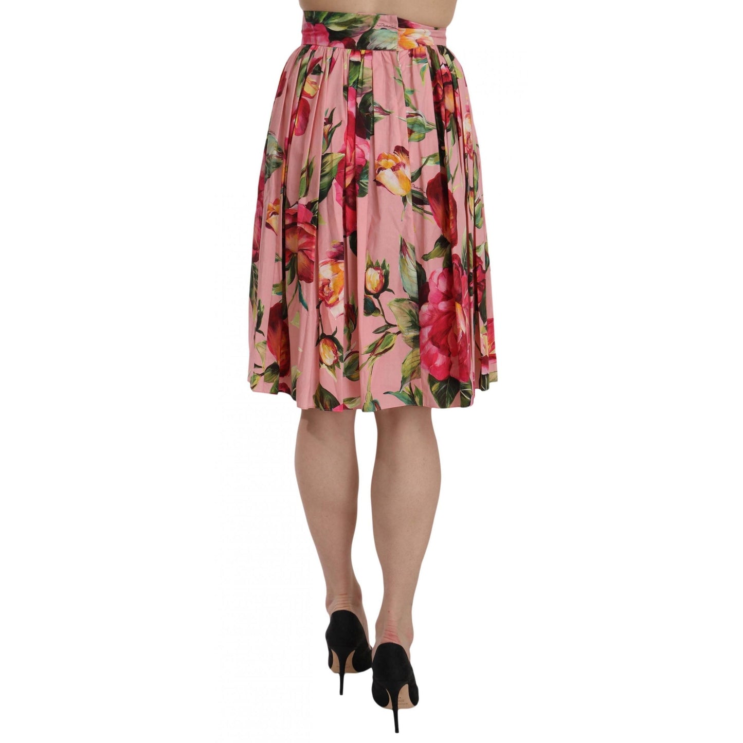 Pink Rose Print Flare Cotton Skirt - coffeewithmee2