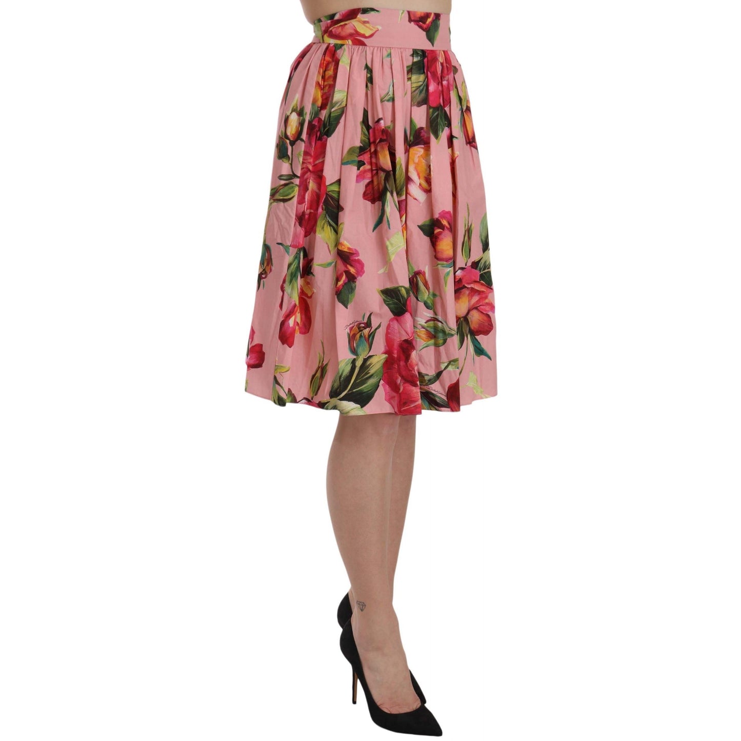 Pink Rose Print Flare Cotton Skirt - coffeewithmee2
