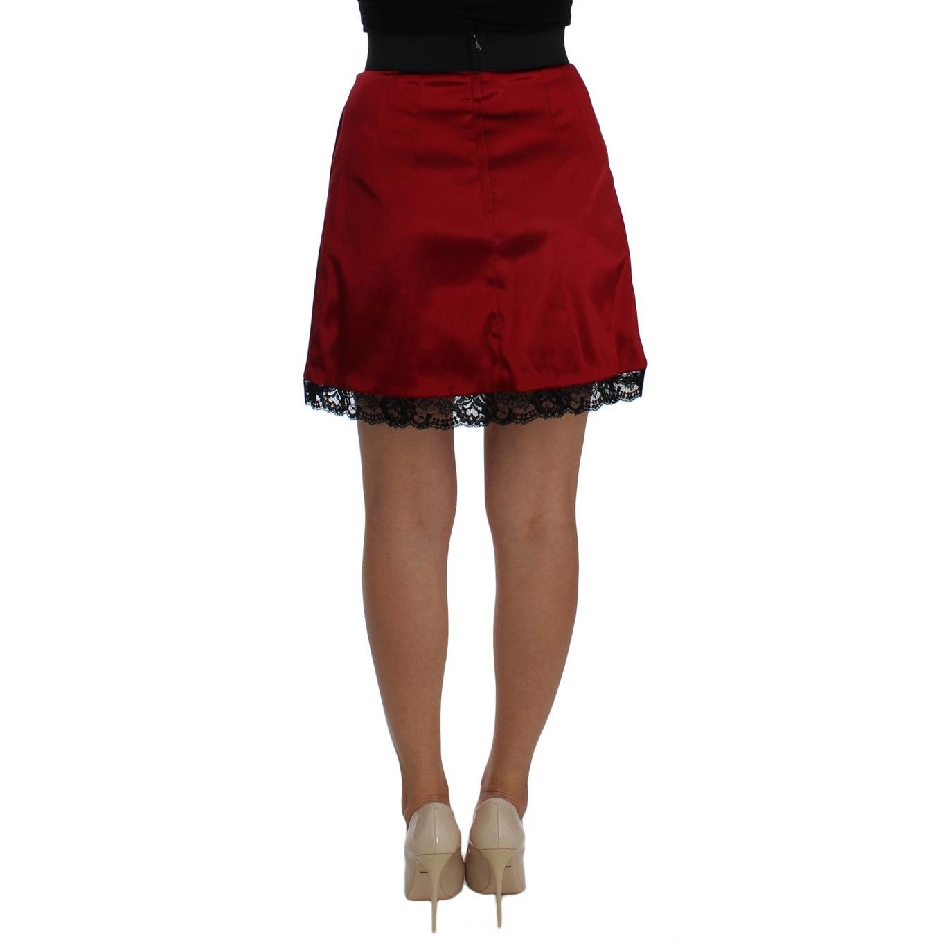 Red Black Lace A-Line Above Knee Skirt - coffeewithmee2