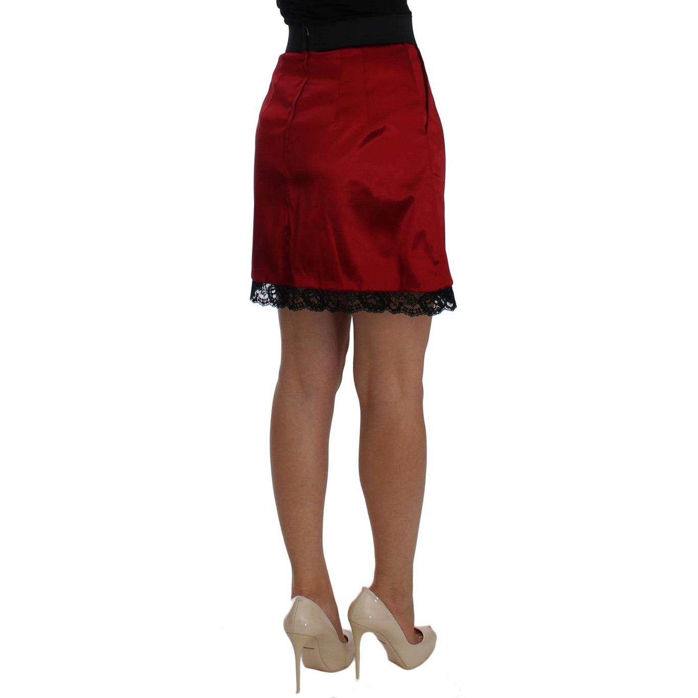 Red Black Lace A-Line Above Knee Skirt - coffeewithmee2