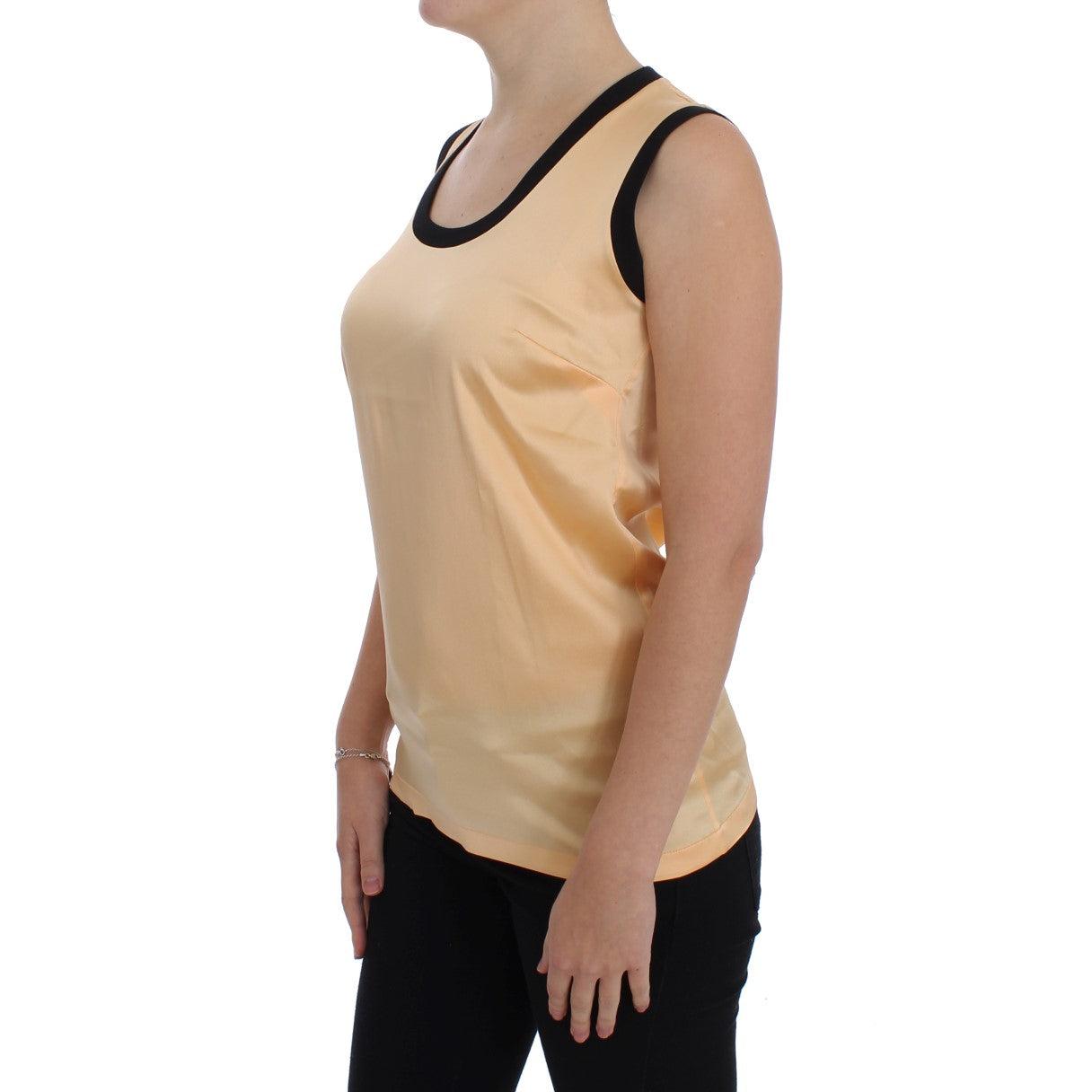 Yellow Silk Stretch Top Blouse T-shirt - coffeewithmee2