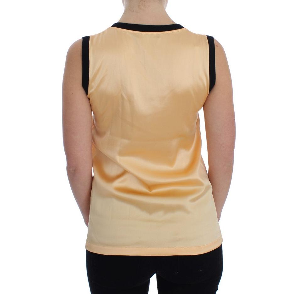 Yellow Silk Stretch Top Blouse T-shirt - coffeewithmee2