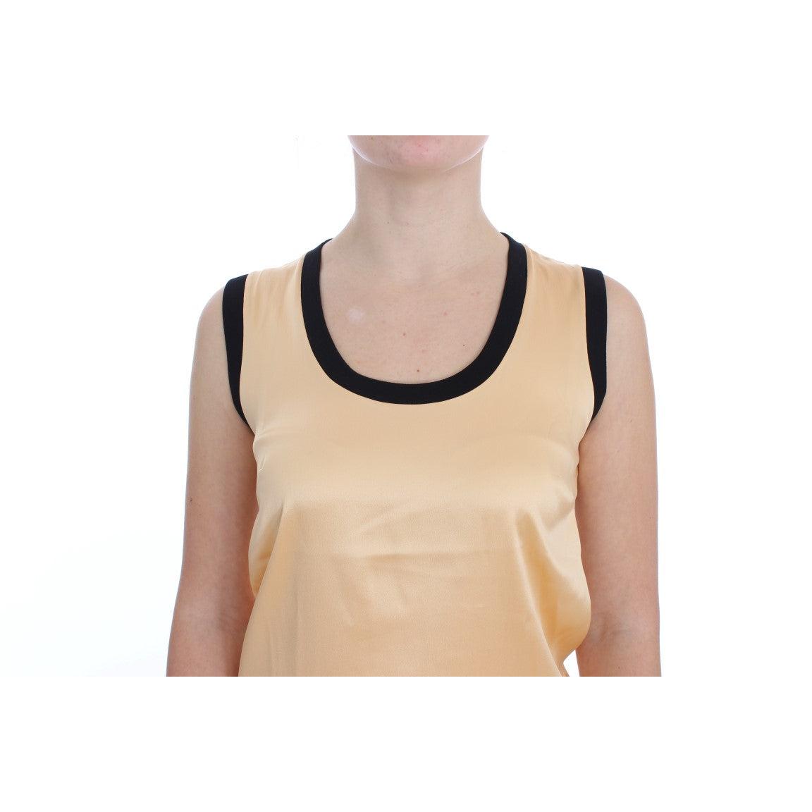 Yellow Silk Stretch Top Blouse T-shirt - coffeewithmee2