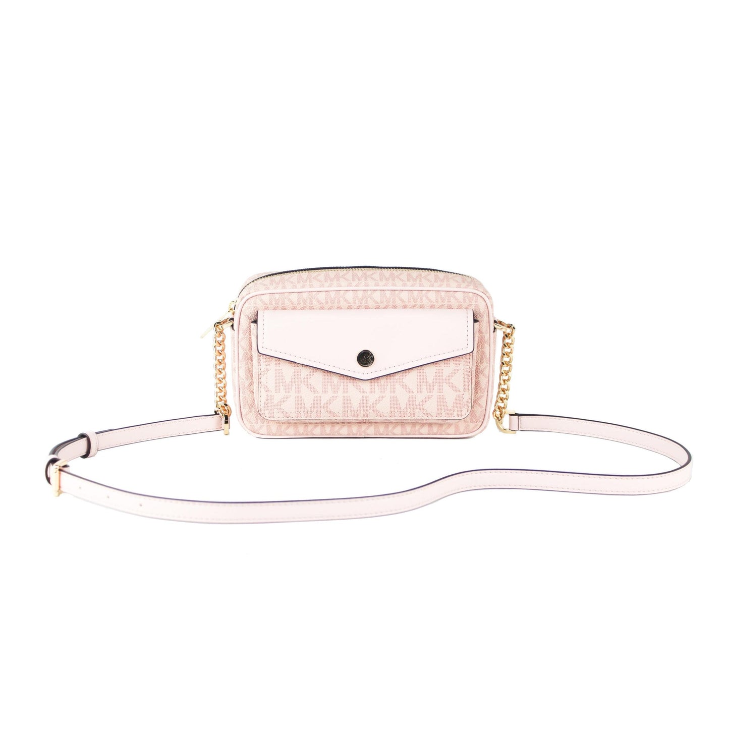 Jet Set Travel Medium Signature PVC Pocket Camera Bag Crossbody Handbag (Powder Blush Multi Signature) - coffeewithmee2
