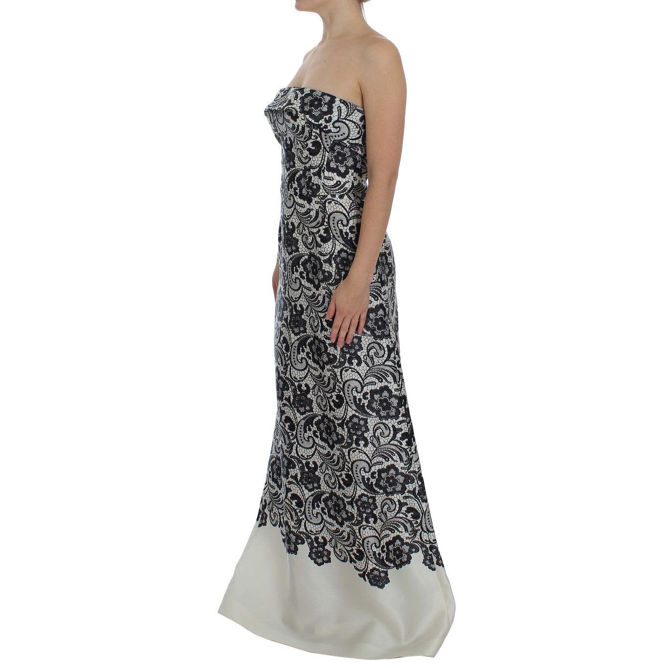 White Floral Lace Silk Corset Maxi Dress - coffeewithmee2