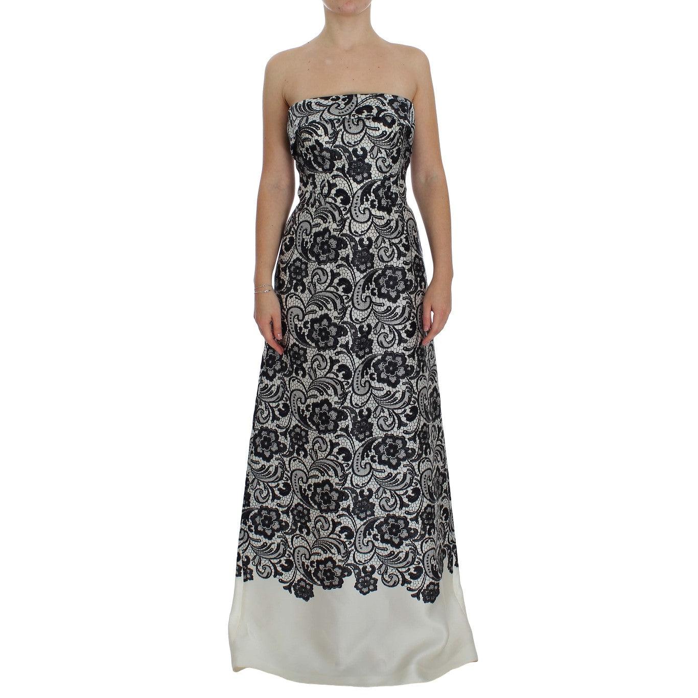 White Floral Lace Silk Corset Maxi Dress - coffeewithmee2