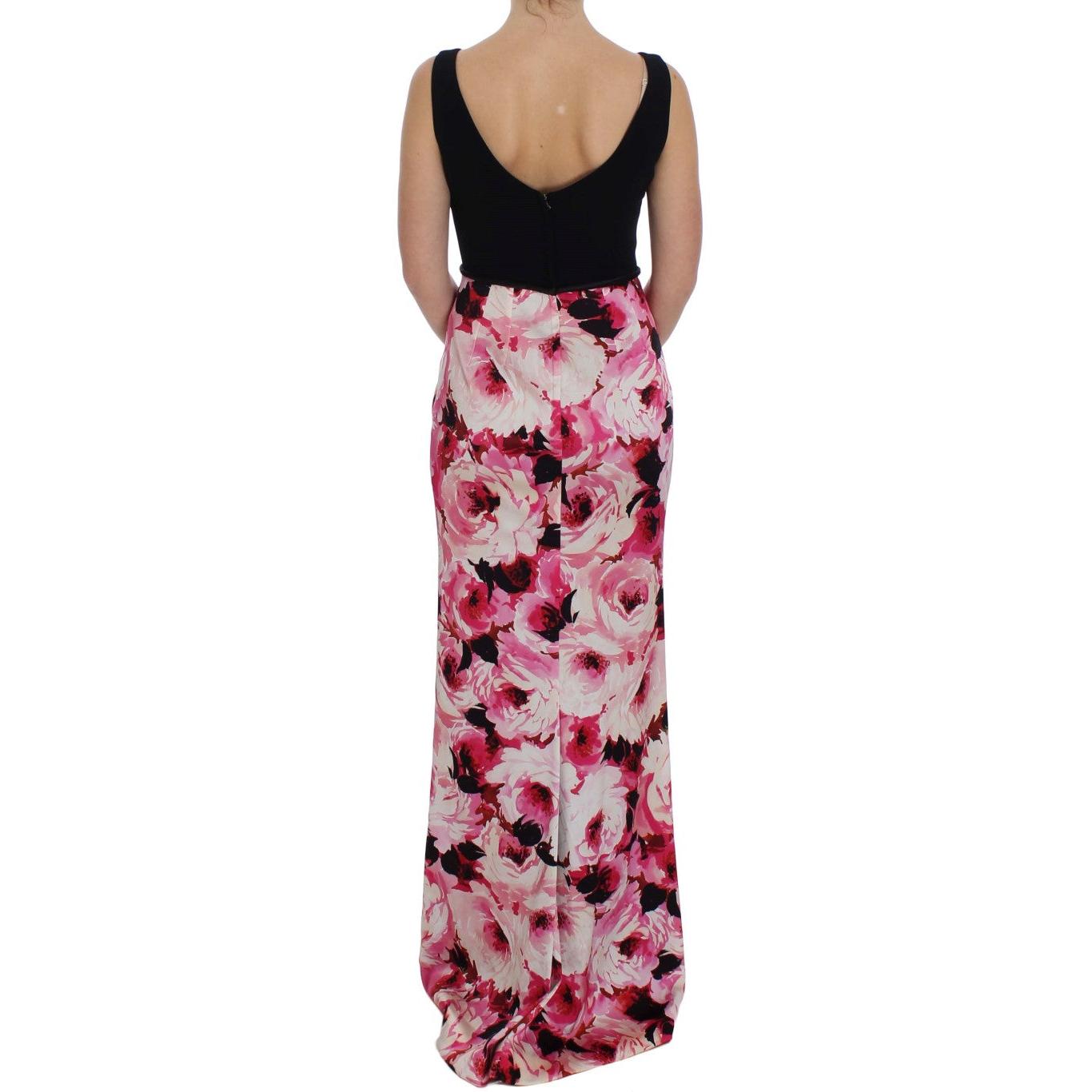Pink Floral Print Long Maxi Sheath Dress - coffeewithmee2