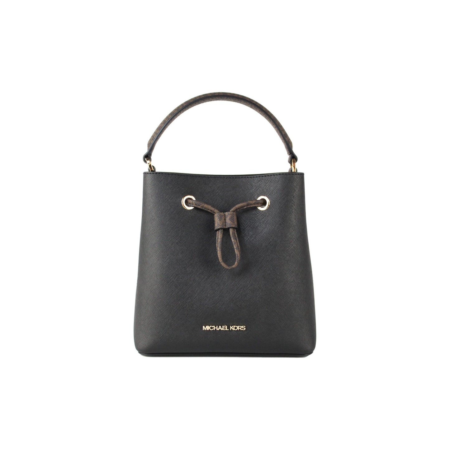 Suri Medium Black Leather Brown Handle Bucket Messenger Hand Bag - coffeewithmee2