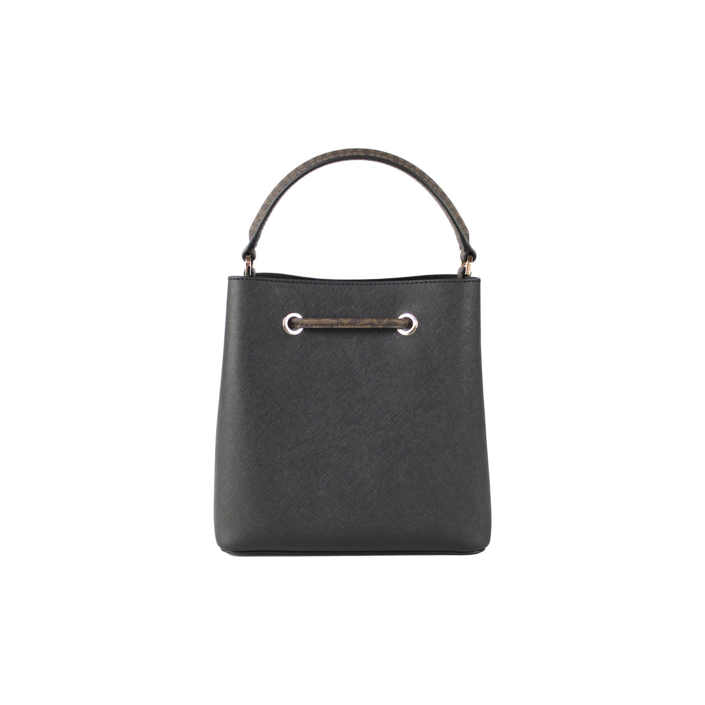 Suri Medium Black Leather Brown Handle Bucket Messenger Hand Bag - coffeewithmee2