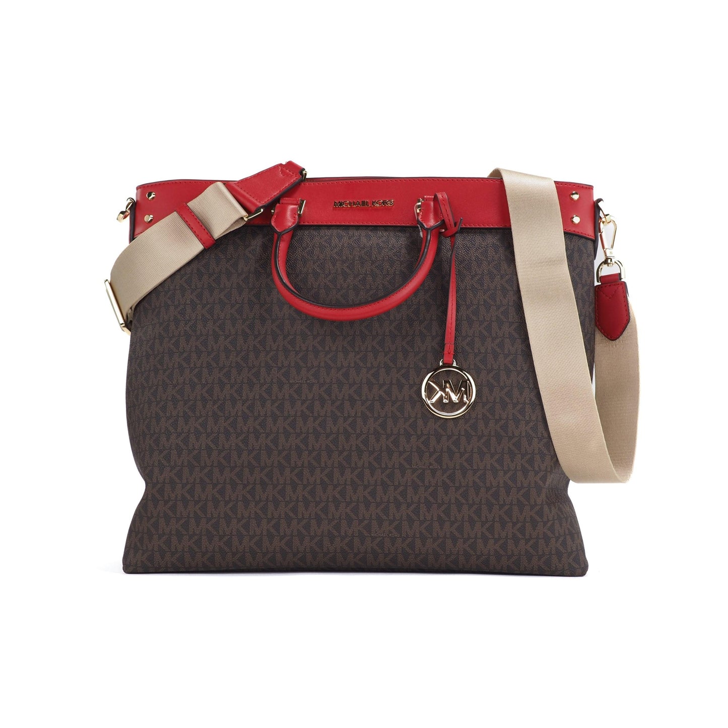 Travel Large Signature PVC Top Zip North South Tote Handbag (Brown/Flame) - coffeewithmee2