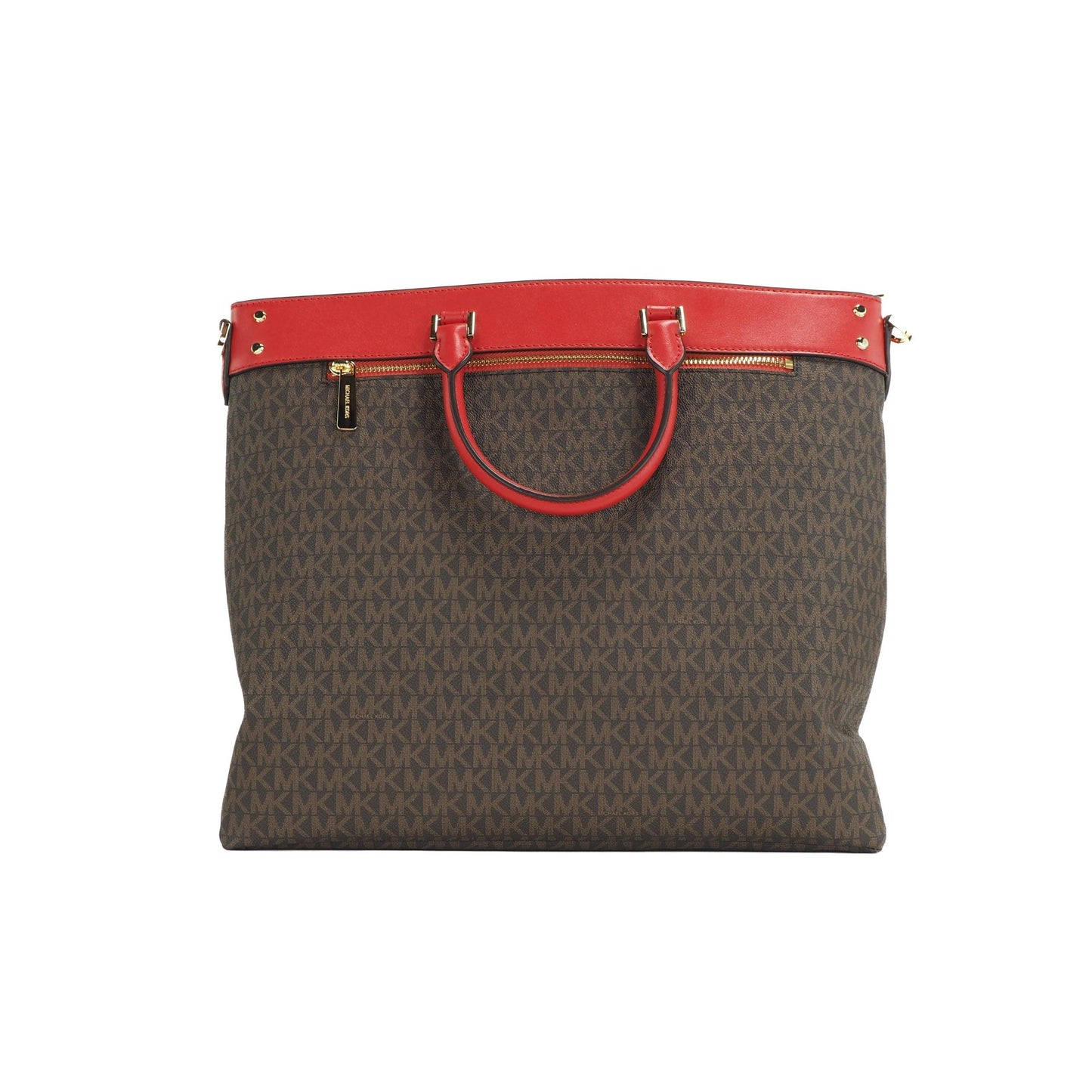 Travel Large Signature PVC Top Zip North South Tote Handbag (Brown/Flame) - coffeewithmee2
