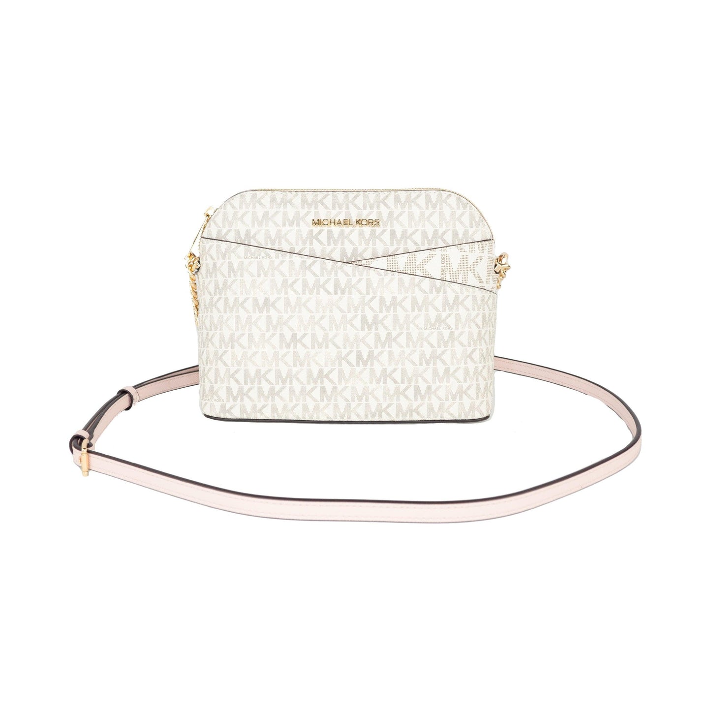 Jet Set Travel Medium Leather X Cross Dome Crossbody Handbag (Vanilla Signature/Powder Blush) - coffeewithmee2
