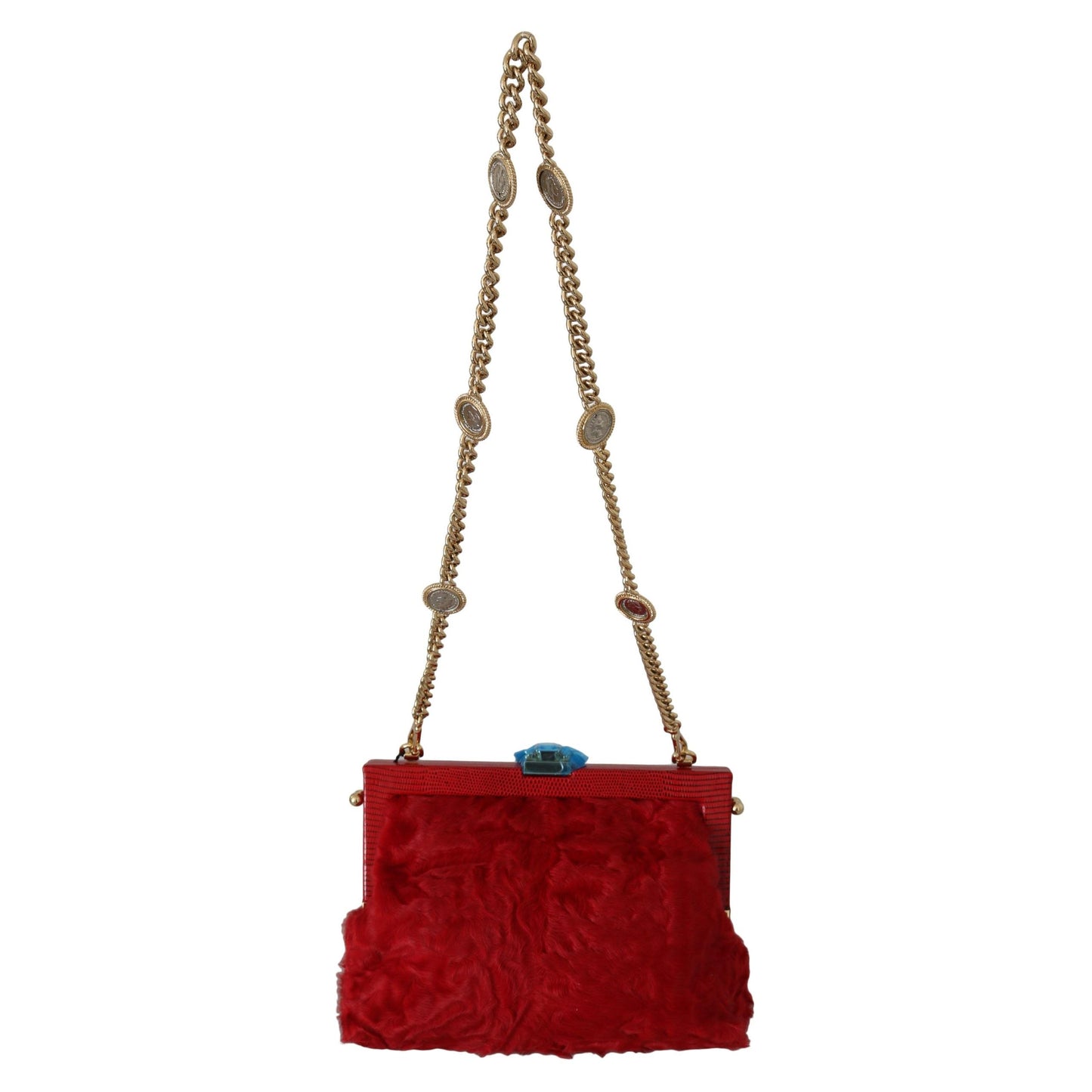 Red Fur Brocade Crystal Shoulder Women VANDA Purse - coffeewithmee2