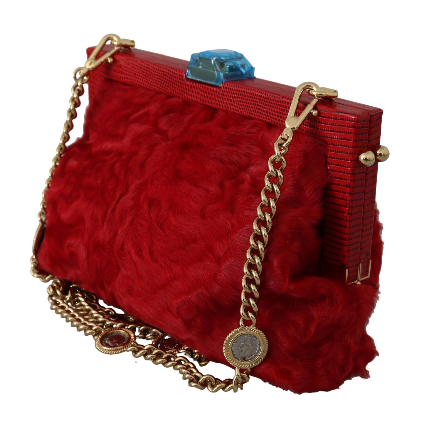 Red Fur Brocade Crystal Shoulder Women VANDA Purse - coffeewithmee2