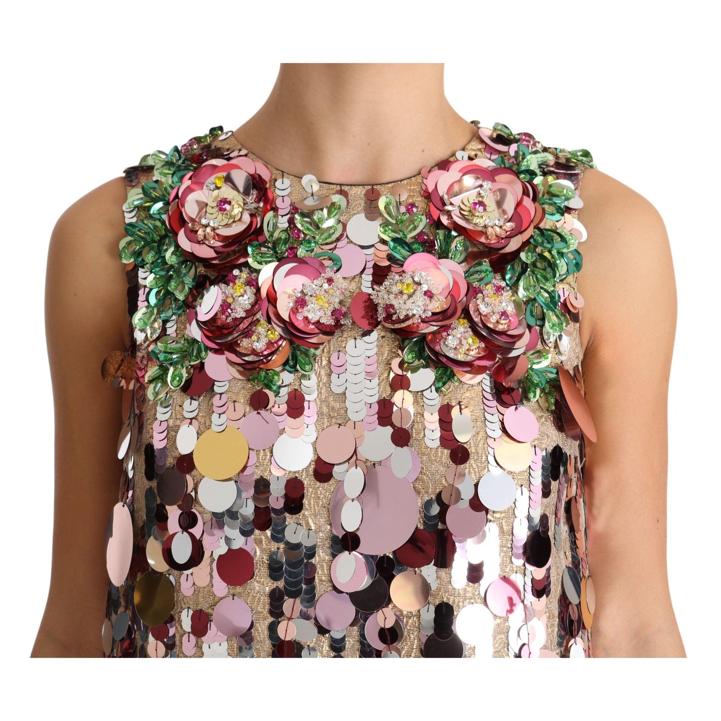 Pink Floral Sequined Shift Crystal Dress - coffeewithmee2