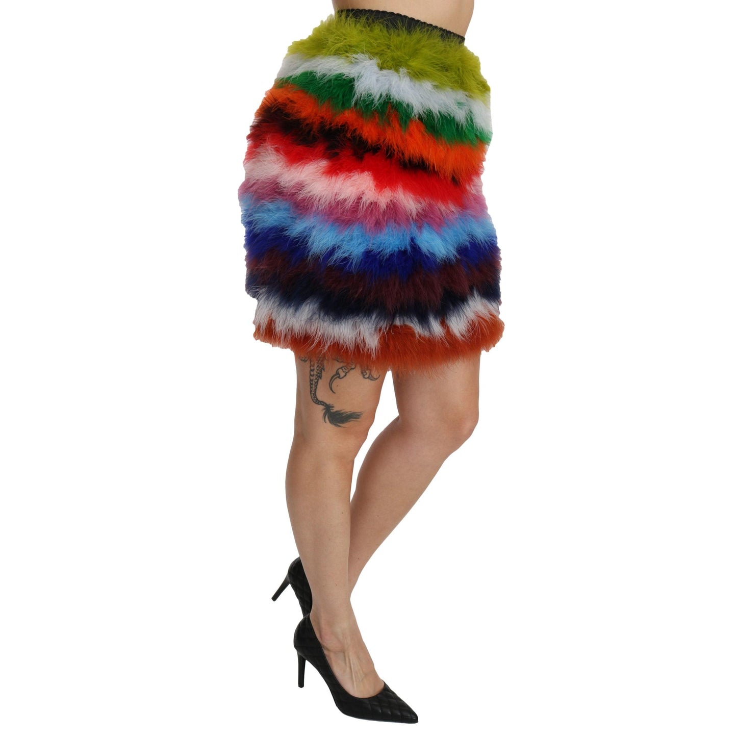 Red Blue High Waist Mini Feather Skirt