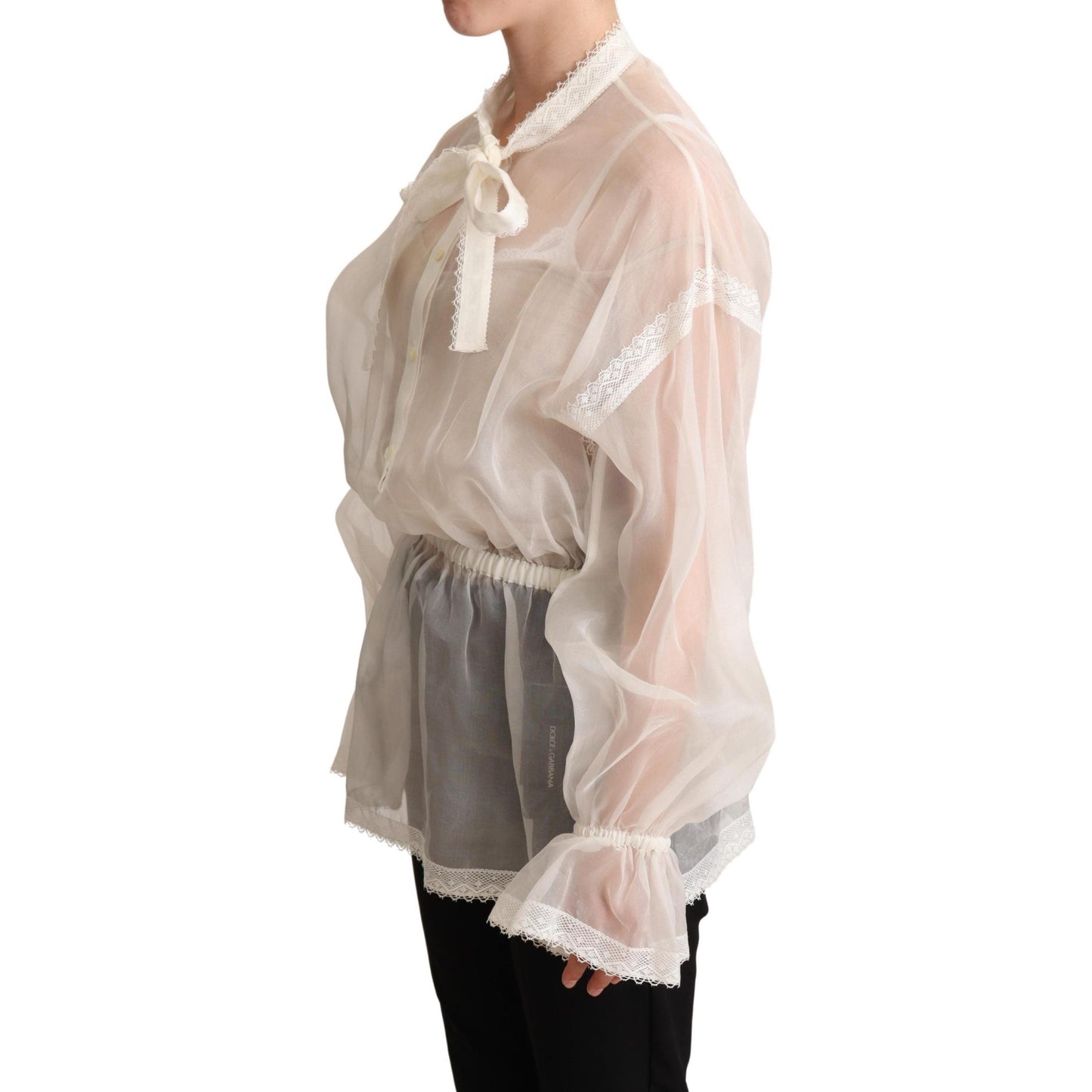 White Ascot Collar Long Sleeves Blouse Top