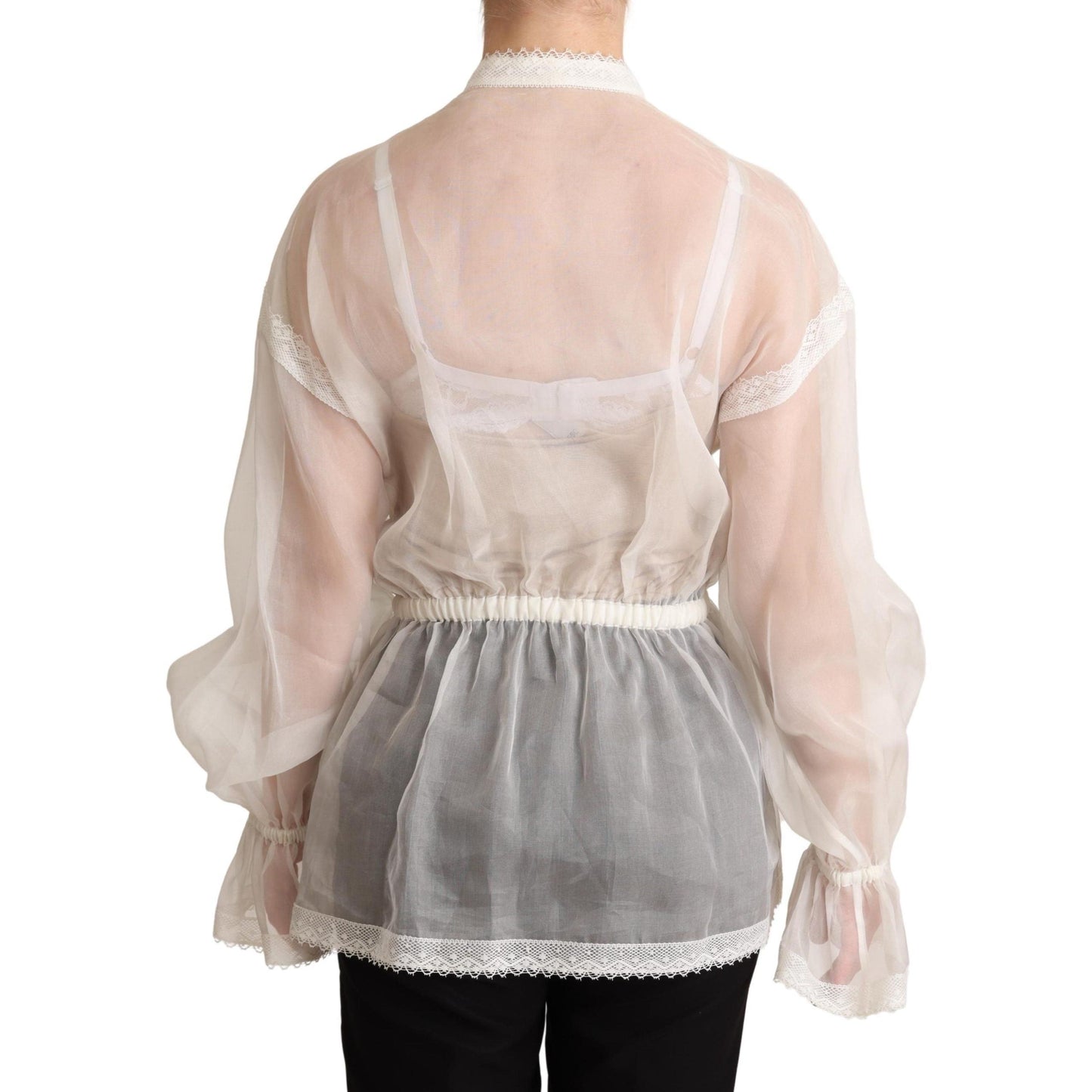 White Ascot Collar Long Sleeves Blouse Top