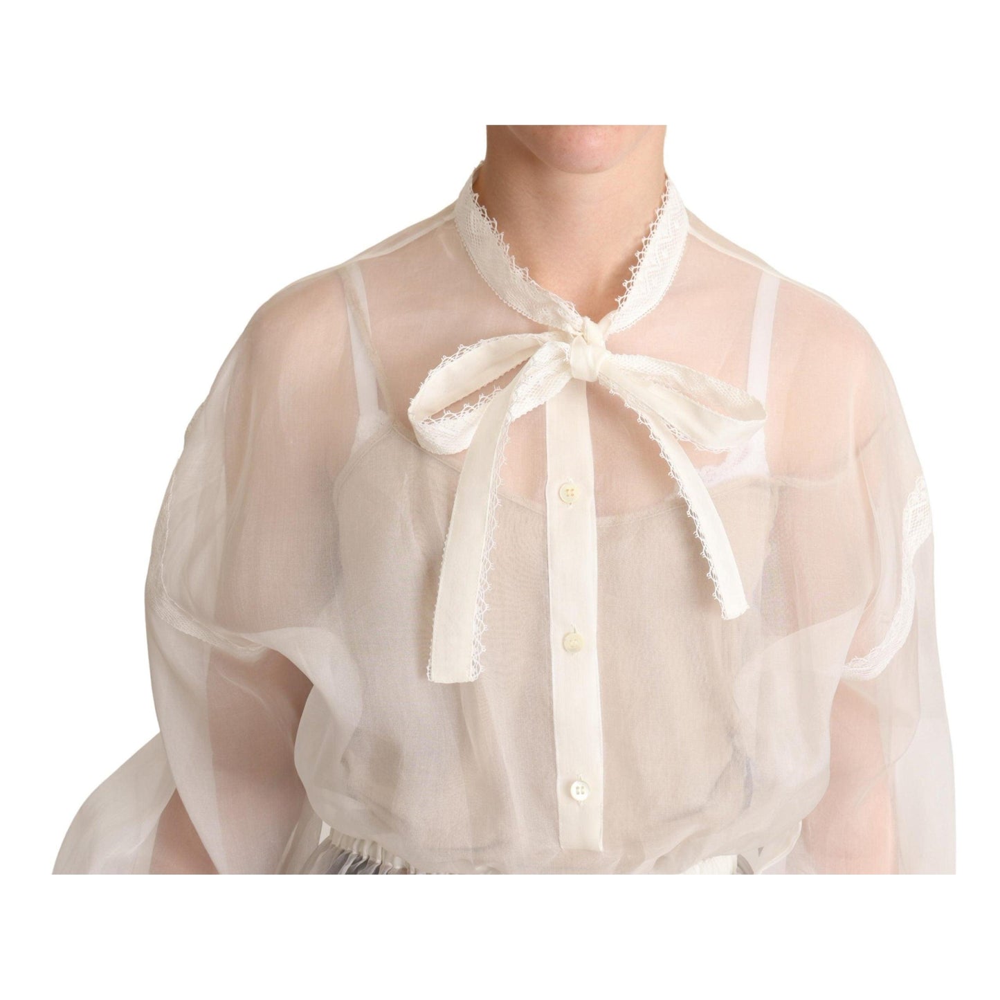 White Ascot Collar Long Sleeves Blouse Top