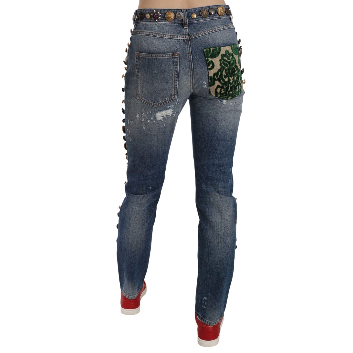Distressed Embellished Buttons Denim Pants Jeans - coffeewithmee2