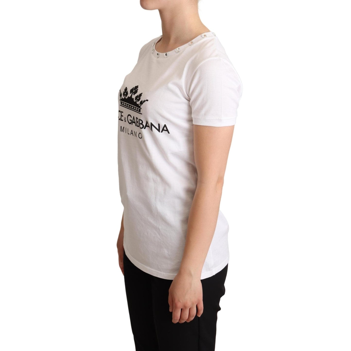 White Logo Print Embellished Top T-shirt