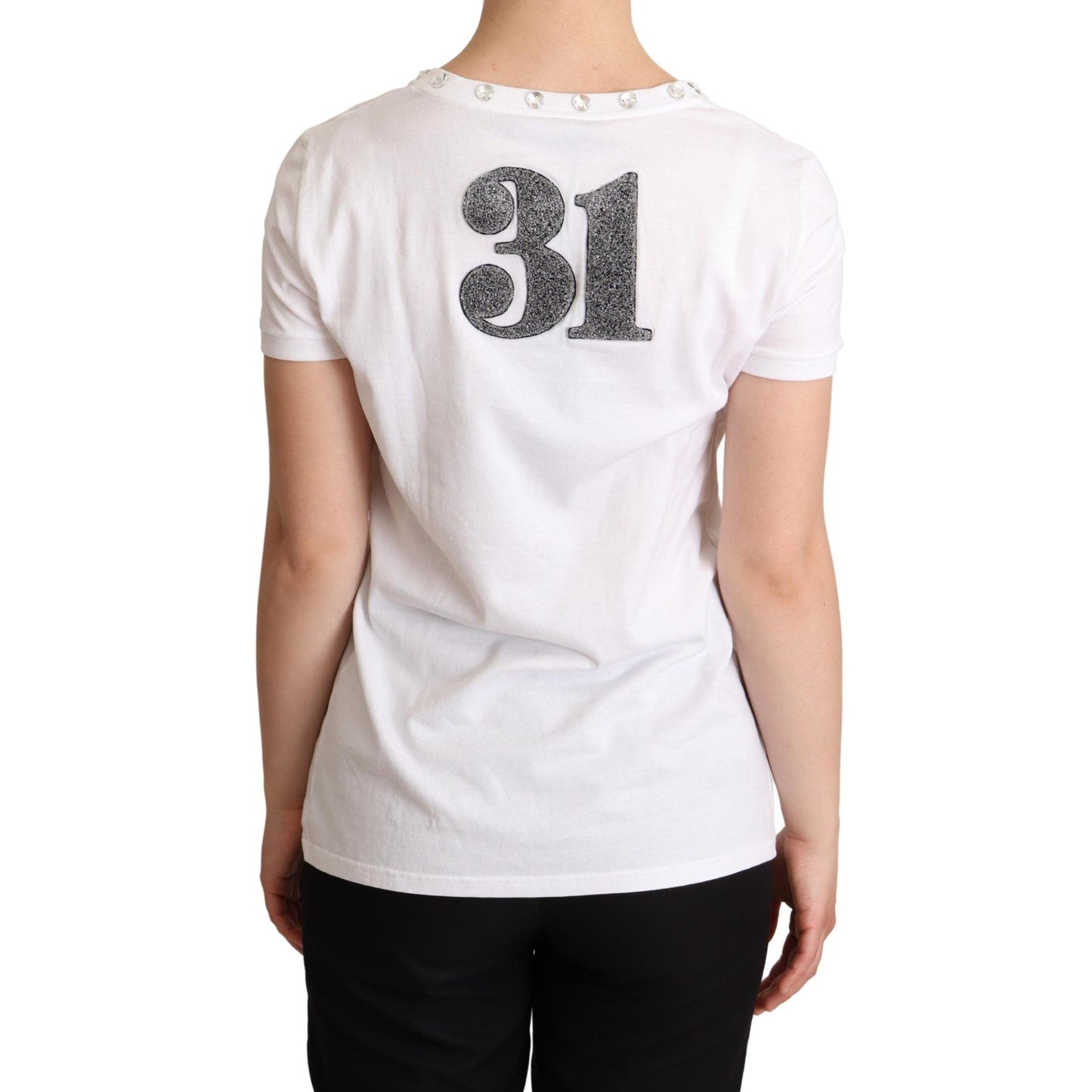 White Logo Print Embellished Top T-shirt