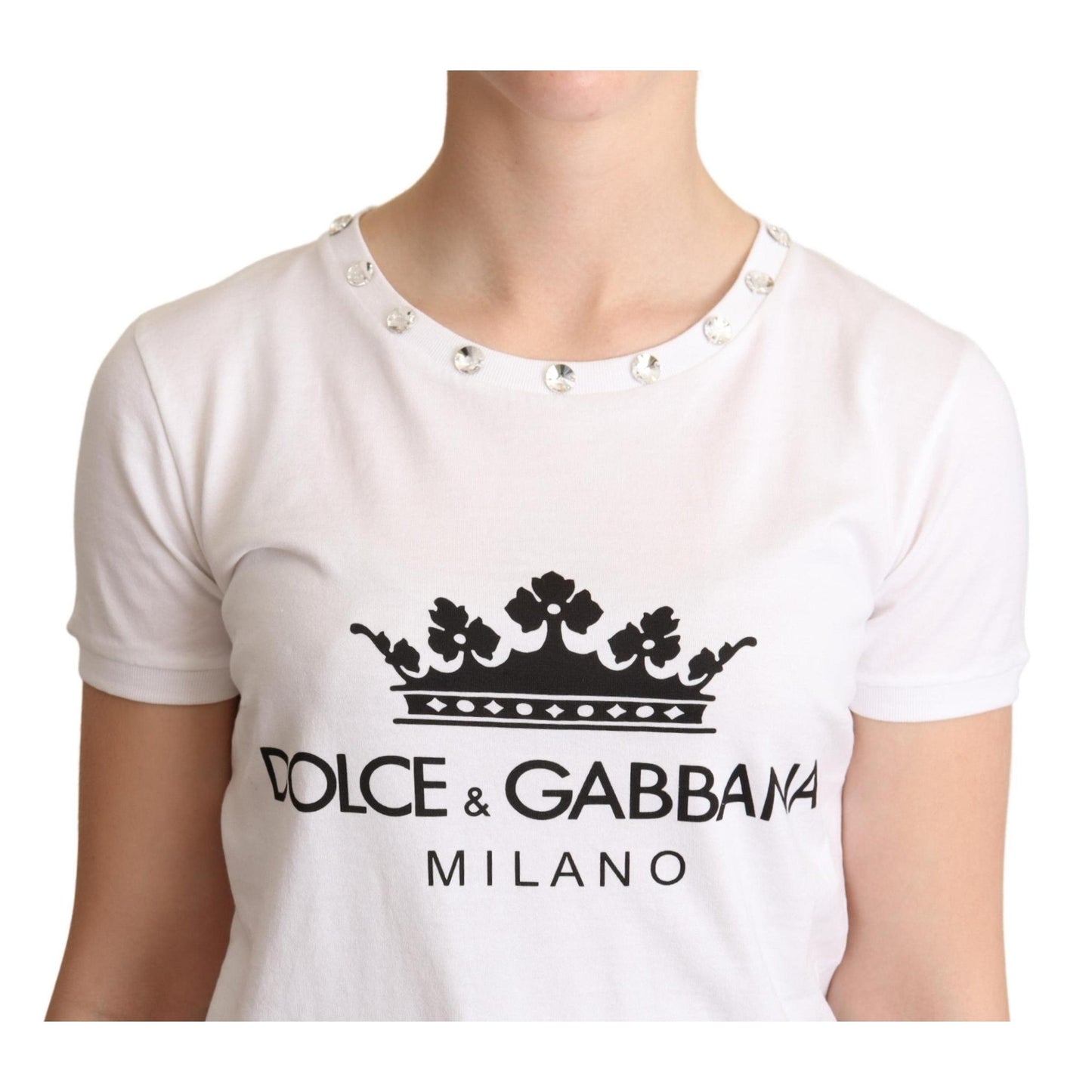 White Logo Print Embellished Top T-shirt