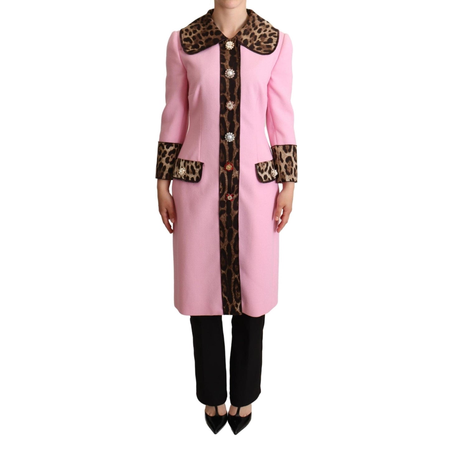 Pink Leopard Wool Trenchcoat Jacket