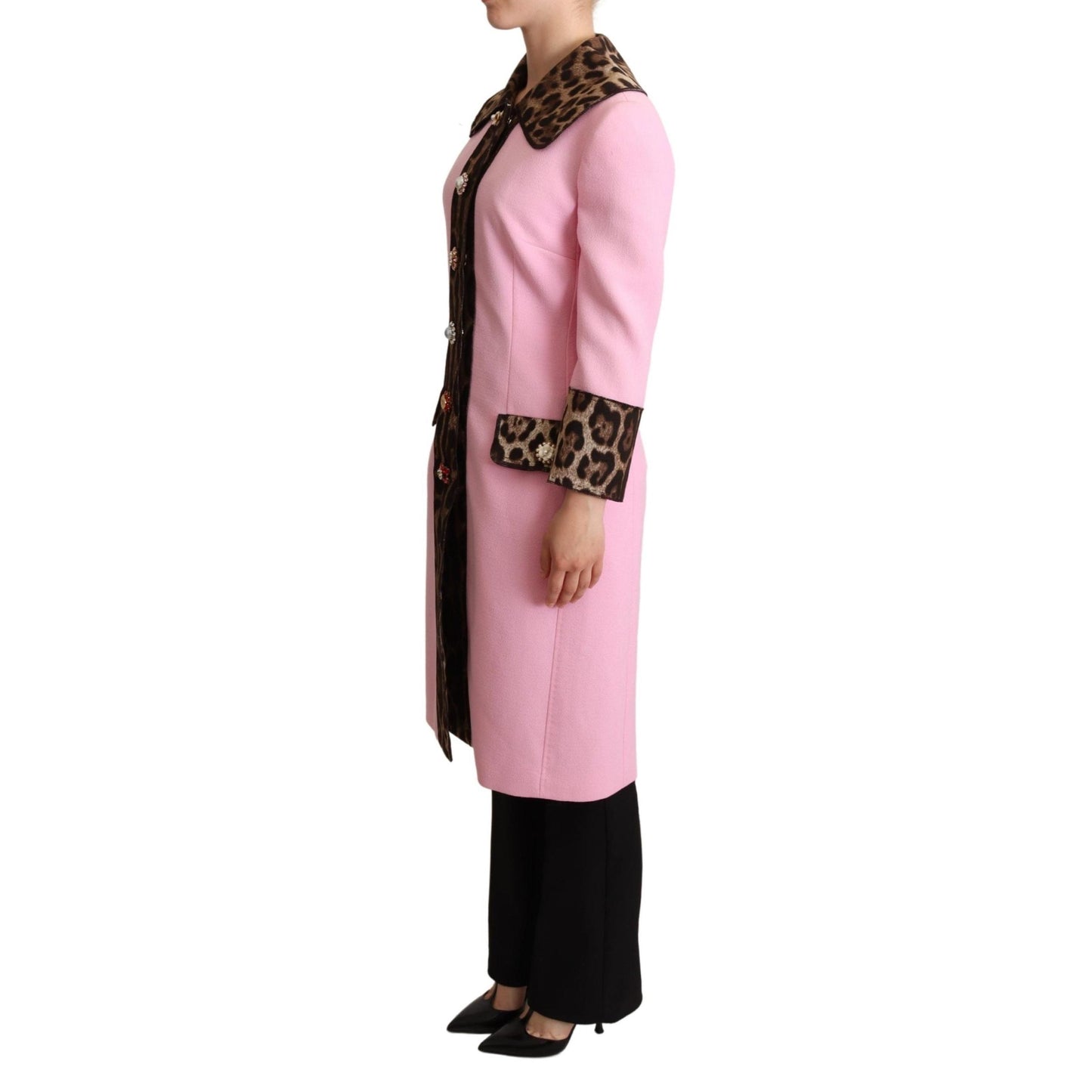 Pink Leopard Wool Trenchcoat Jacket