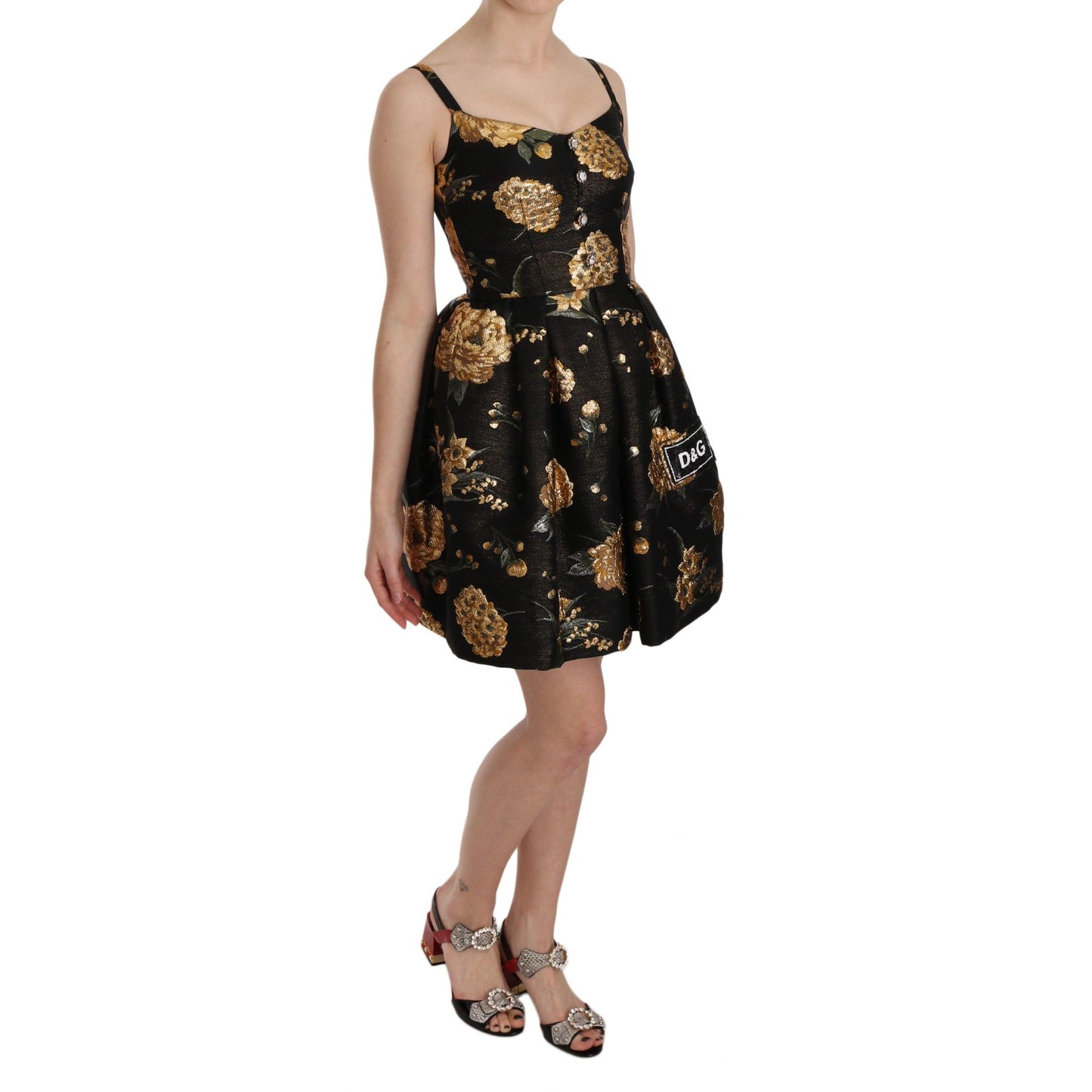 Gold Metallic Jacquard Crystal Dress